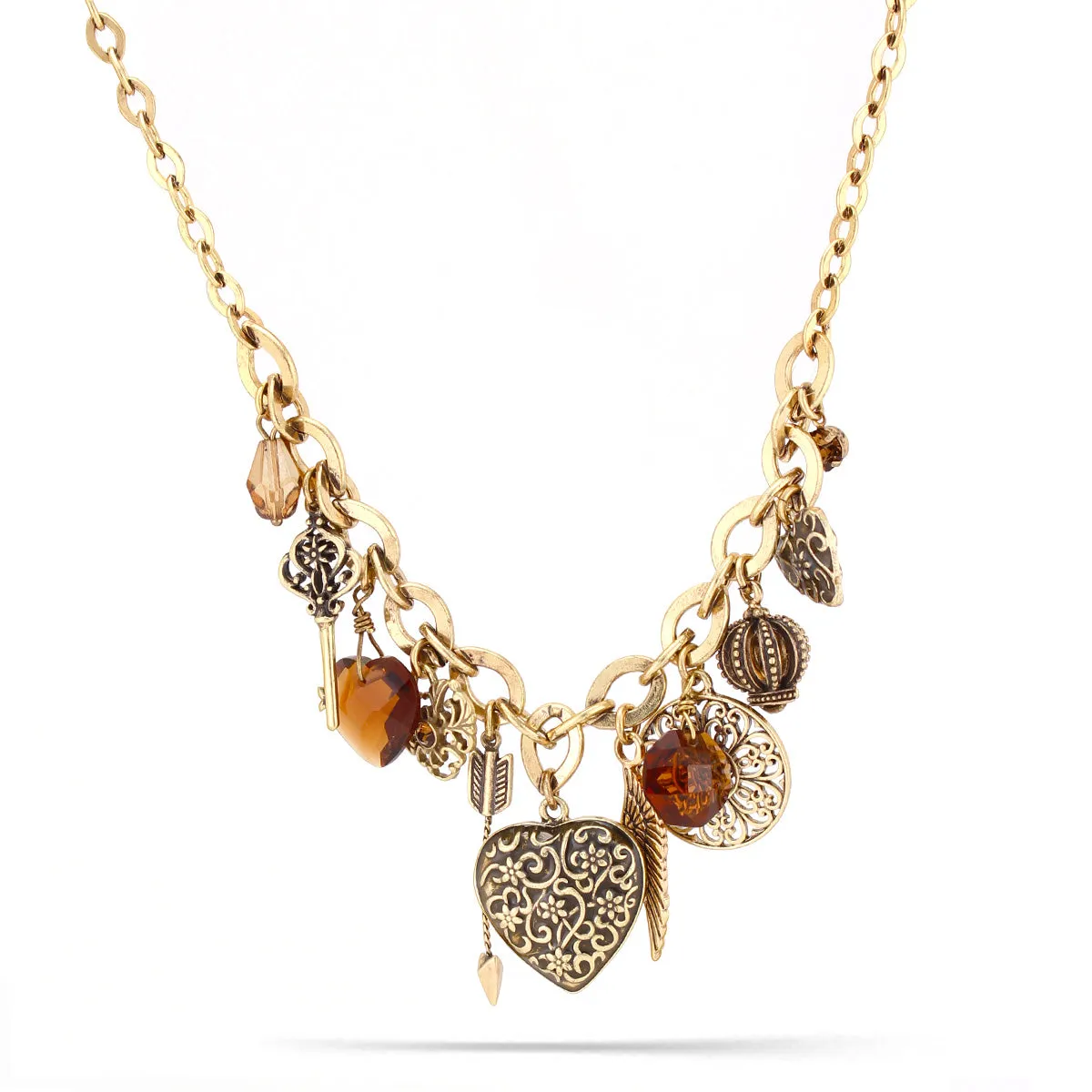ANTIQUE GOLD MIX CHARM  NECKLACES #155BR1301 (4B5)