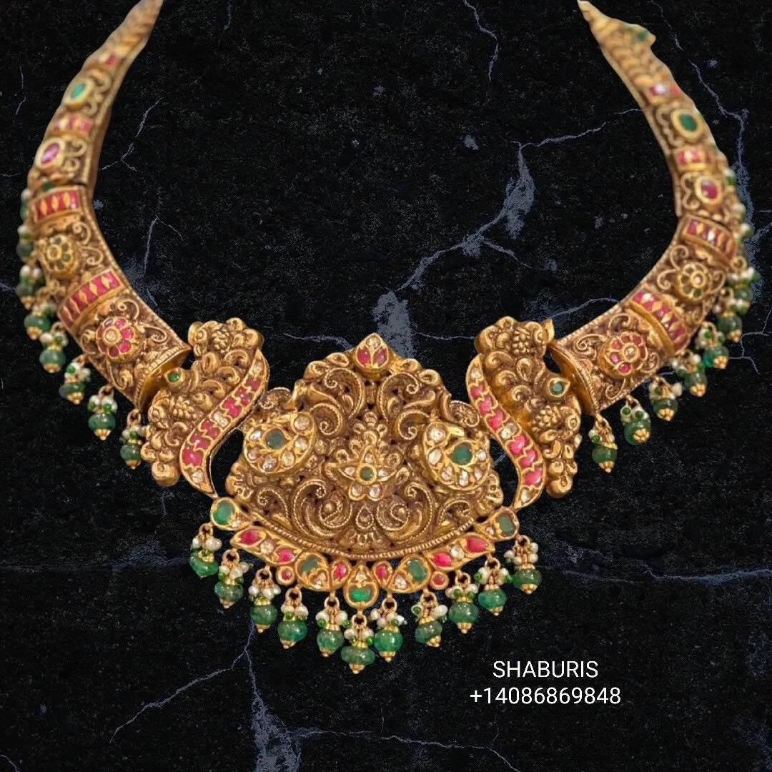 Antique Jewelry,Pure Silver Jewelry Indian ,Nakshi Temple Necklace,Indian Necklace,Indian Bridal,Indian Wedding Jewelry-charm jewelry,balaji