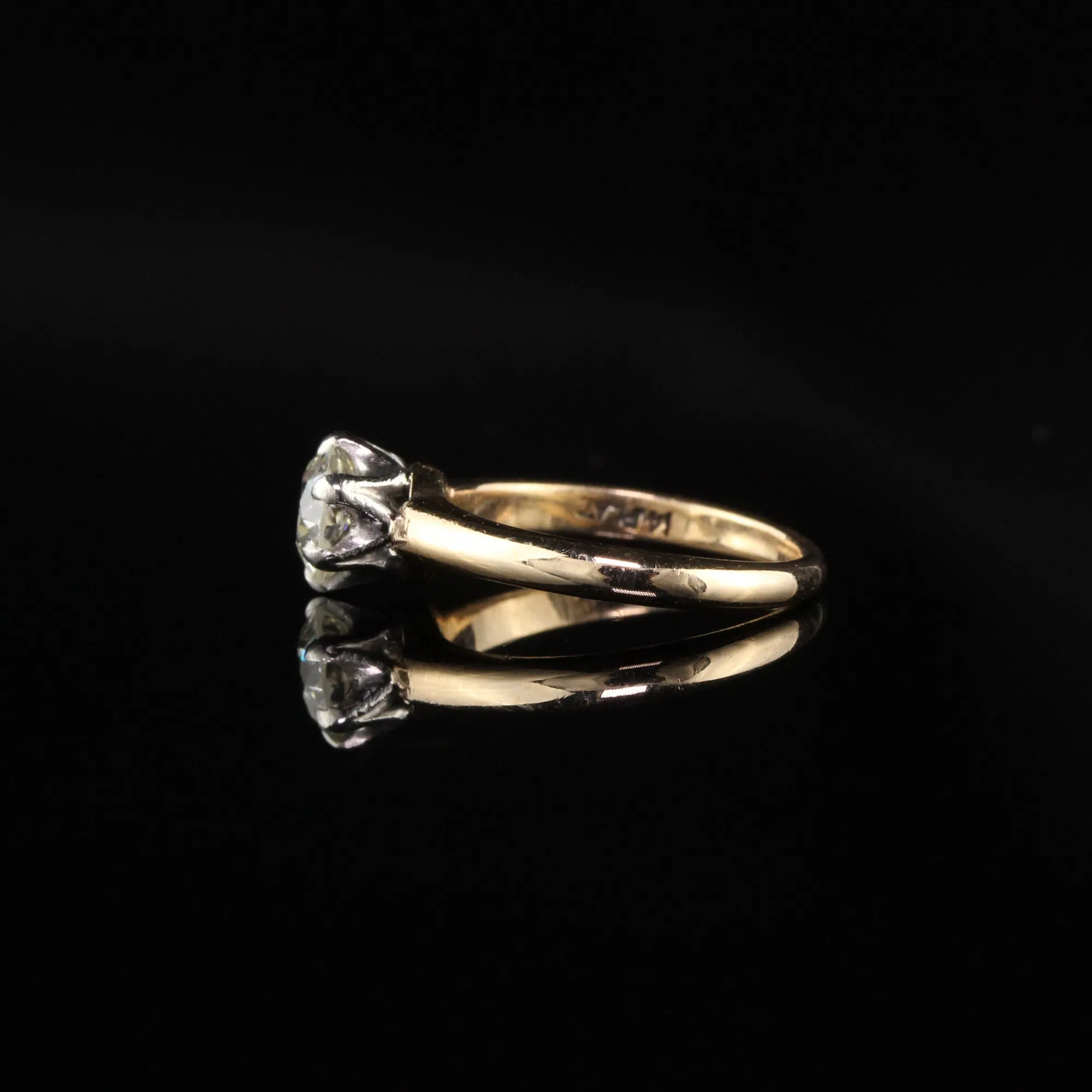 Antique Victorian 14K Yellow Gold and Platinum Top Old Euro Cut Diamond Engagement Ring