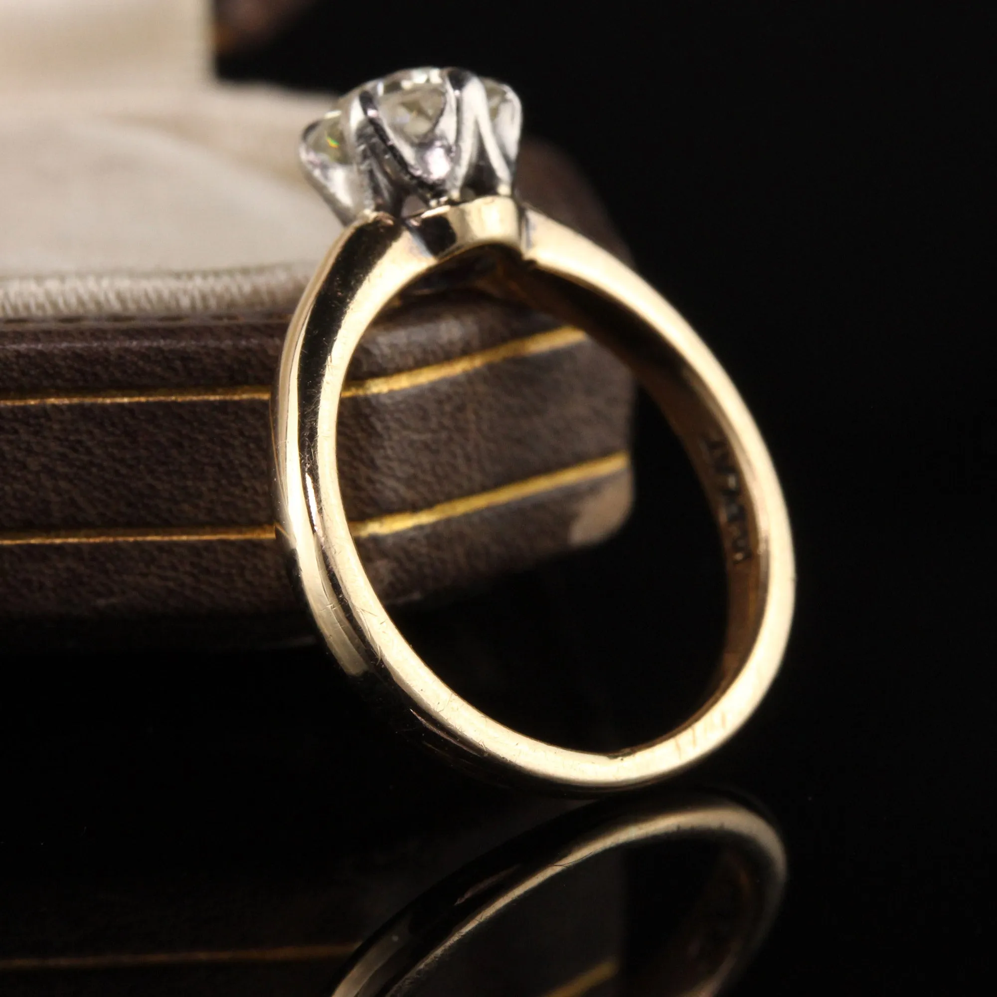 Antique Victorian 14K Yellow Gold and Platinum Top Old Euro Cut Diamond Engagement Ring