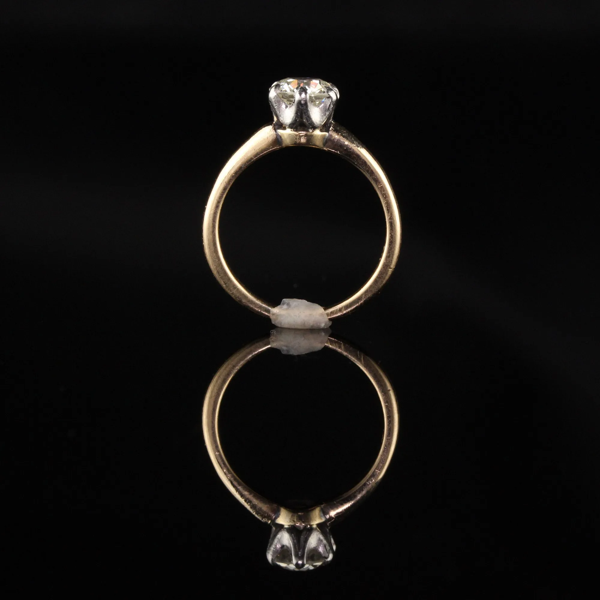 Antique Victorian 14K Yellow Gold and Platinum Top Old Euro Cut Diamond Engagement Ring