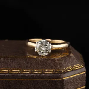 Antique Victorian 14K Yellow Gold and Platinum Top Old Euro Cut Diamond Engagement Ring