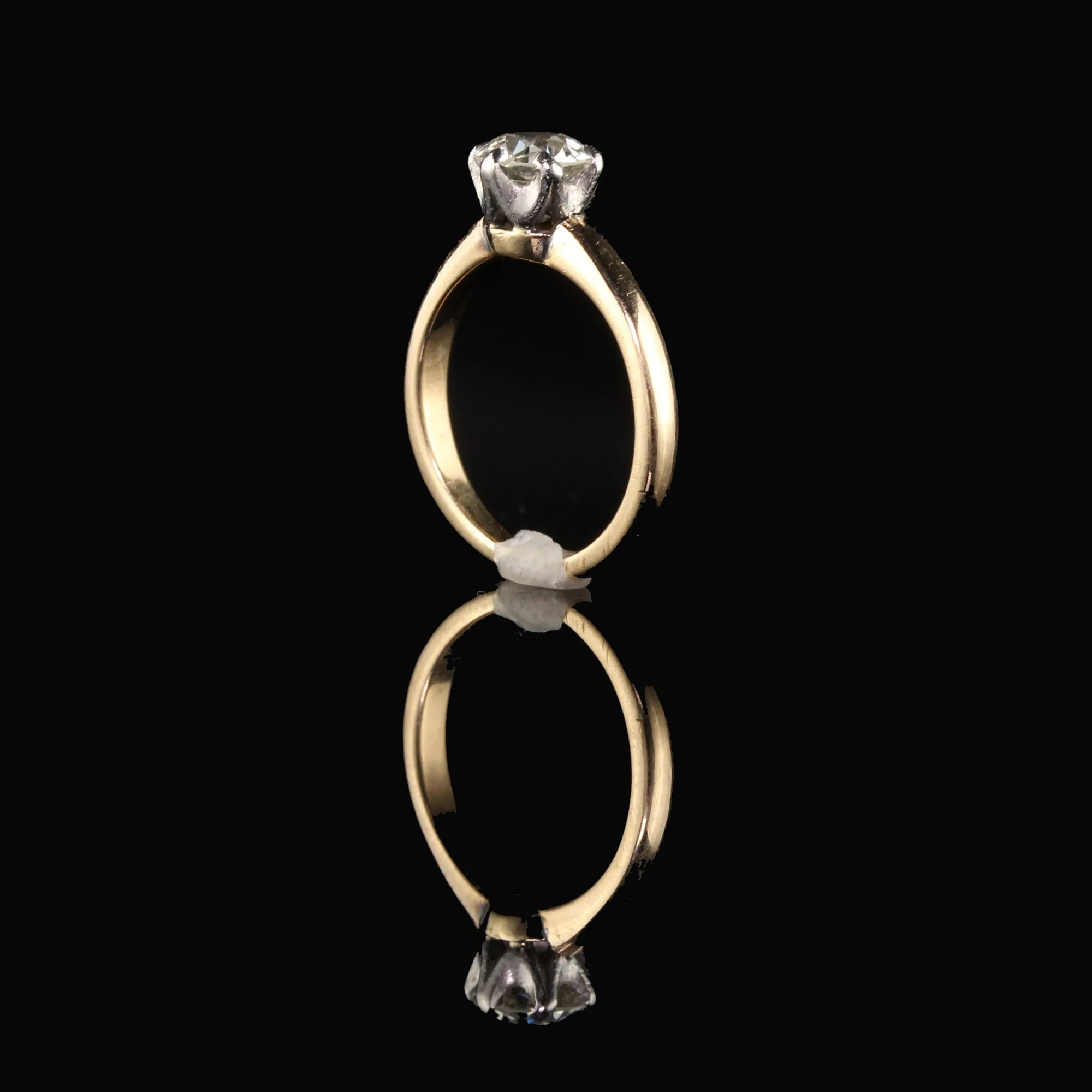 Antique Victorian 14K Yellow Gold and Platinum Top Old Euro Cut Diamond Engagement Ring