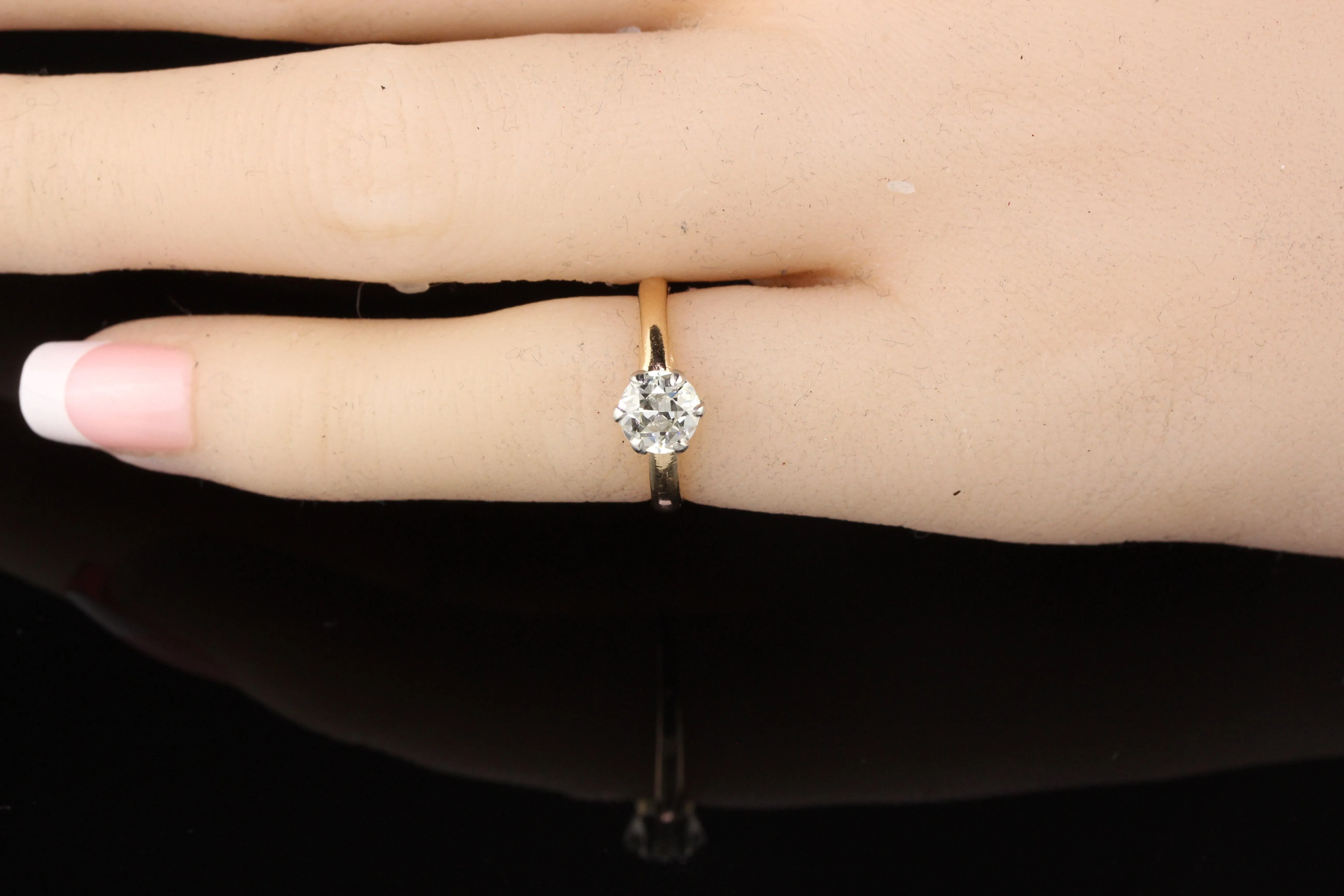 Antique Victorian 14K Yellow Gold and Platinum Top Old Euro Cut Diamond Engagement Ring