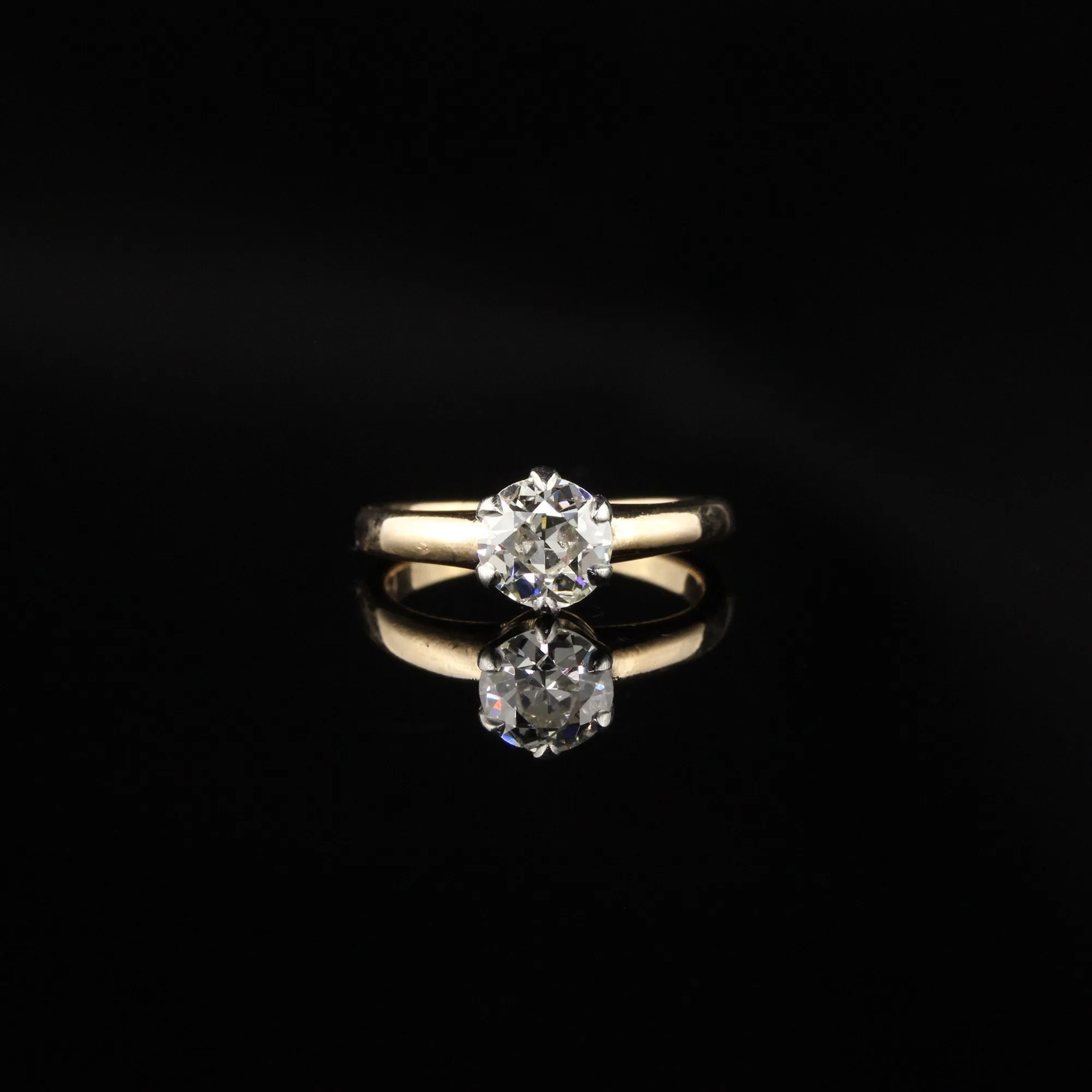 Antique Victorian 14K Yellow Gold and Platinum Top Old Euro Cut Diamond Engagement Ring