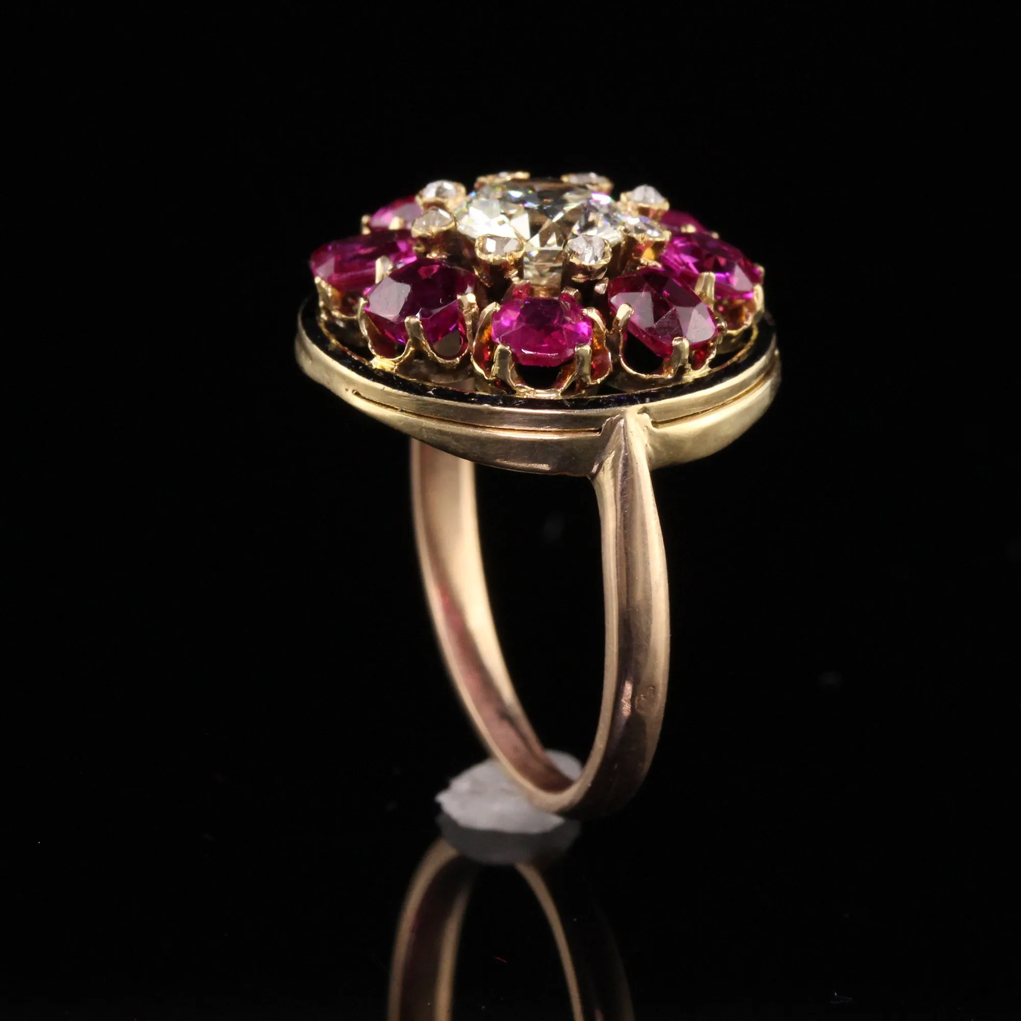 Antique Victorian 18K Yellow Gold Old European Diamond Ruby Engagement Ring GIA