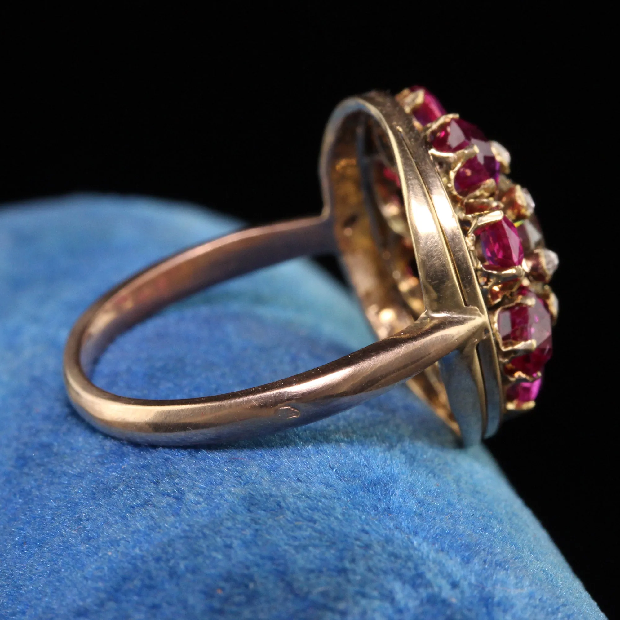 Antique Victorian 18K Yellow Gold Old European Diamond Ruby Engagement Ring GIA