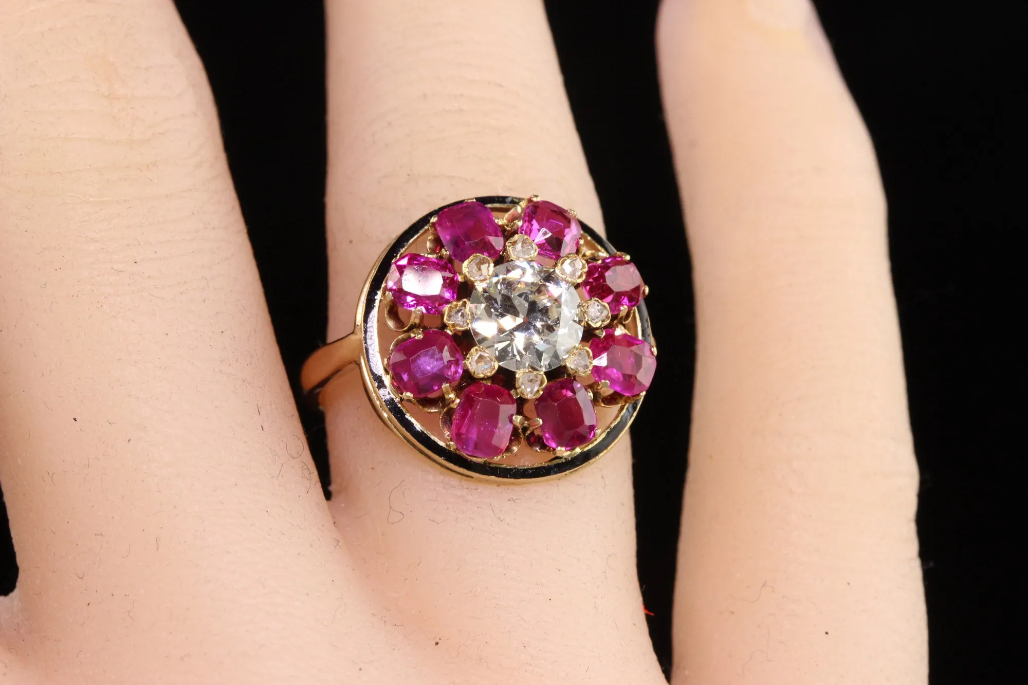 Antique Victorian 18K Yellow Gold Old European Diamond Ruby Engagement Ring GIA