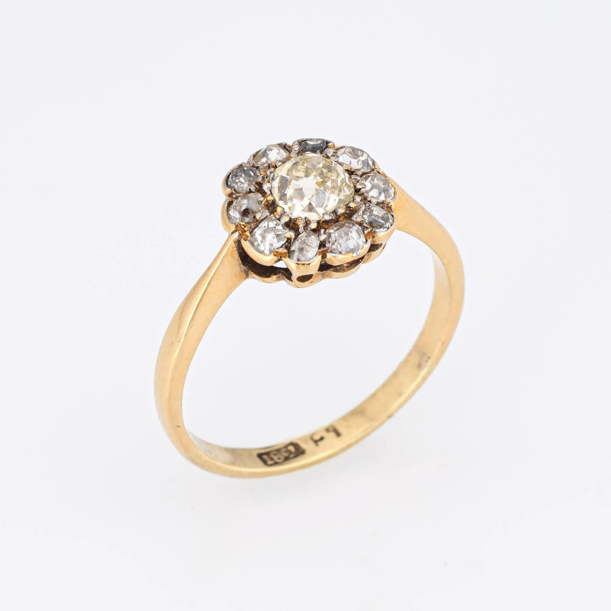 Antique Victorian Diamond Engagement Ring Cluster 18k Yellow Gold Sz 6 Bridal