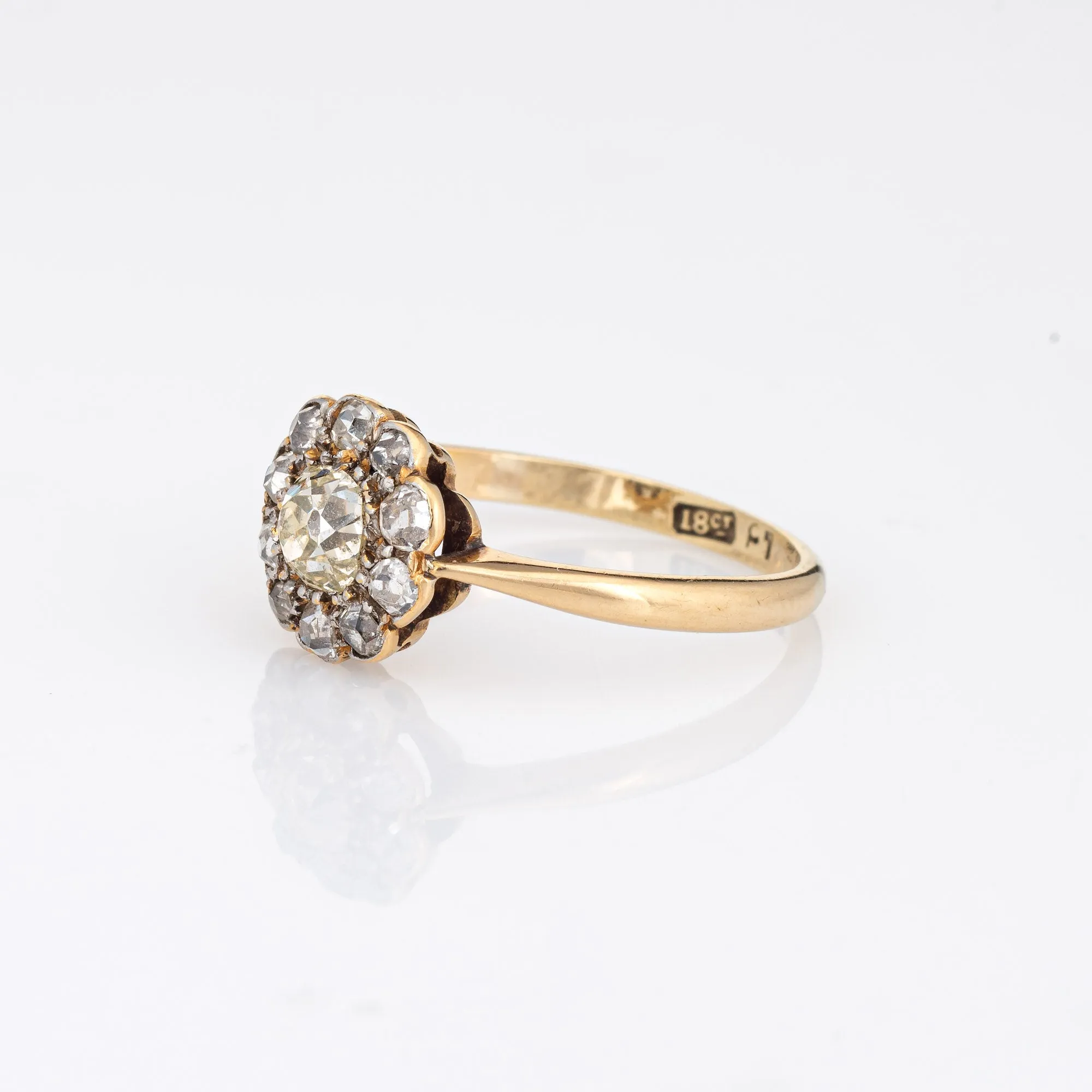 Antique Victorian Diamond Engagement Ring Cluster 18k Yellow Gold Sz 6 Bridal