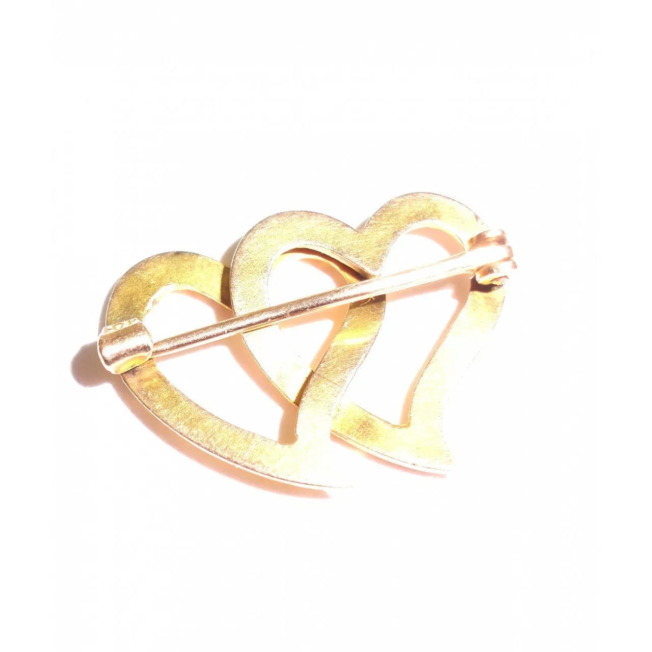 Antique Victorian Double Heart Brooch 10K