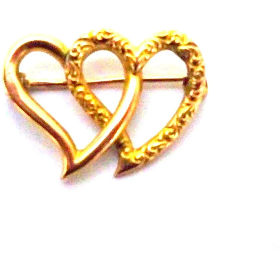 Antique Victorian Double Heart Brooch 10K