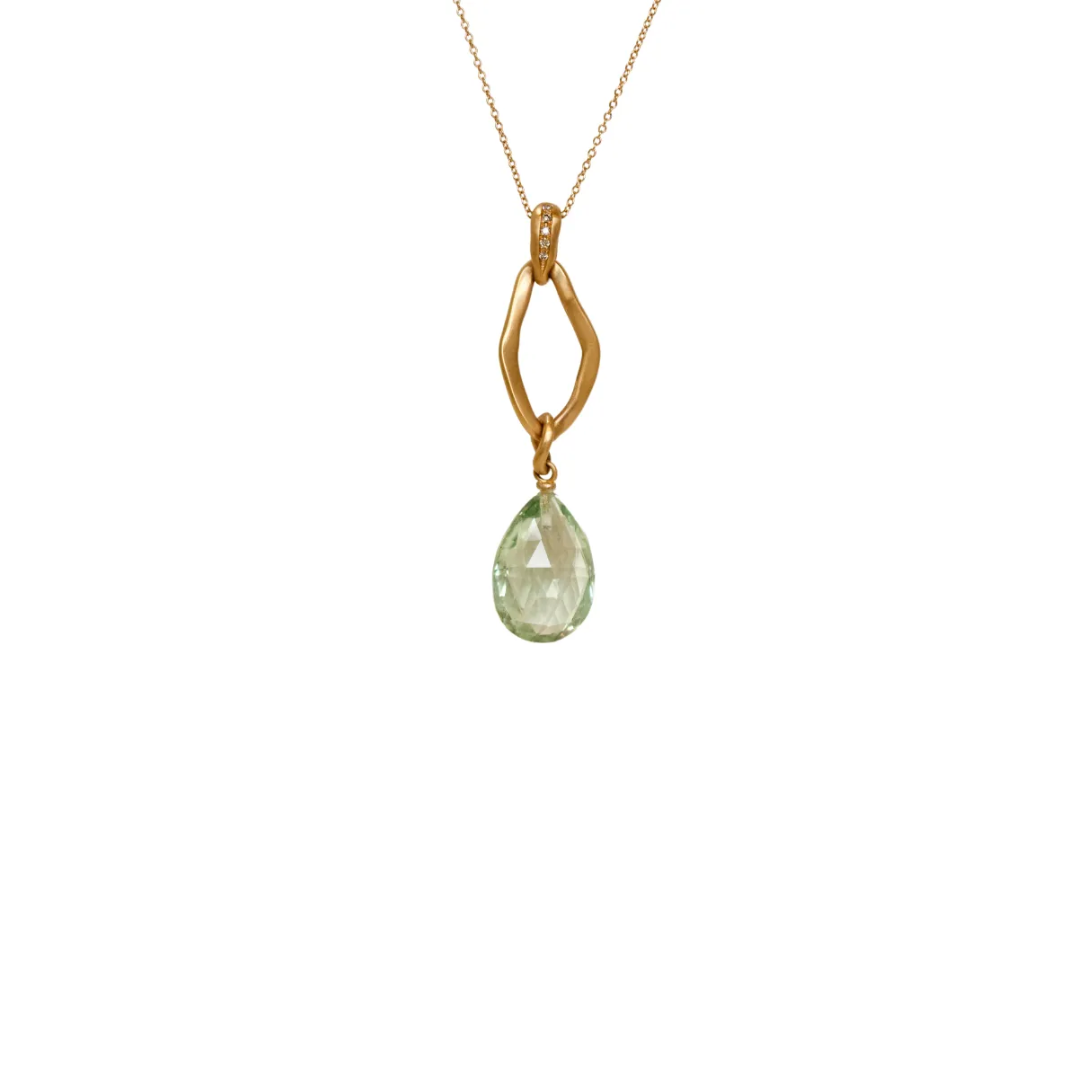 Antonini 18k Rose Gold Green Amethyst and Diamond Necklace