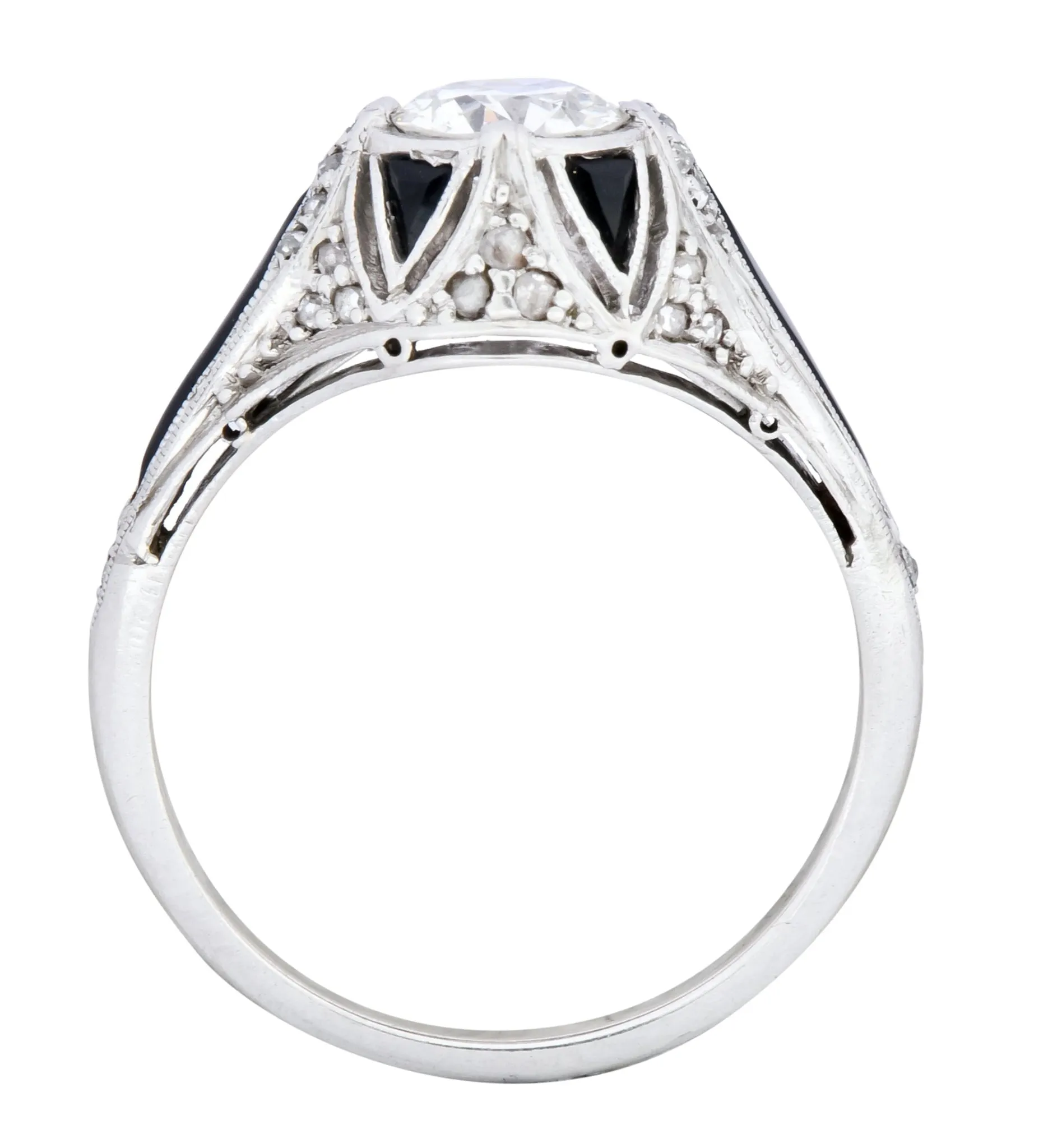 Art Deco 0.80 CTW Diamond Onyx Platinum Engagement Ring