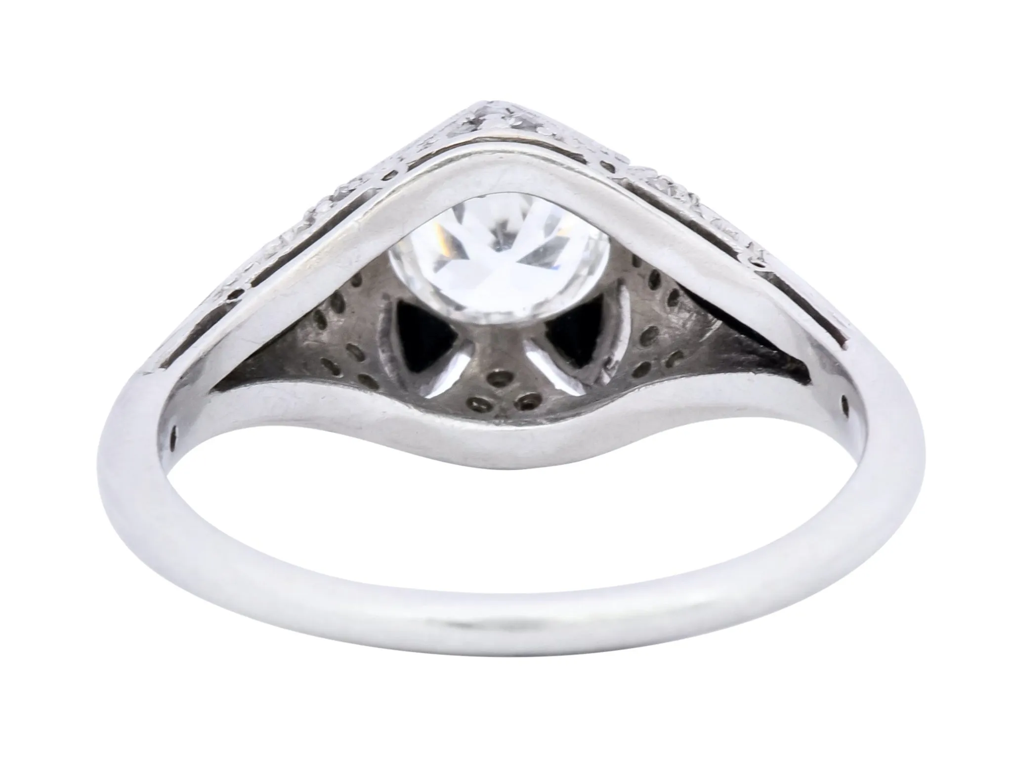 Art Deco 0.80 CTW Diamond Onyx Platinum Engagement Ring
