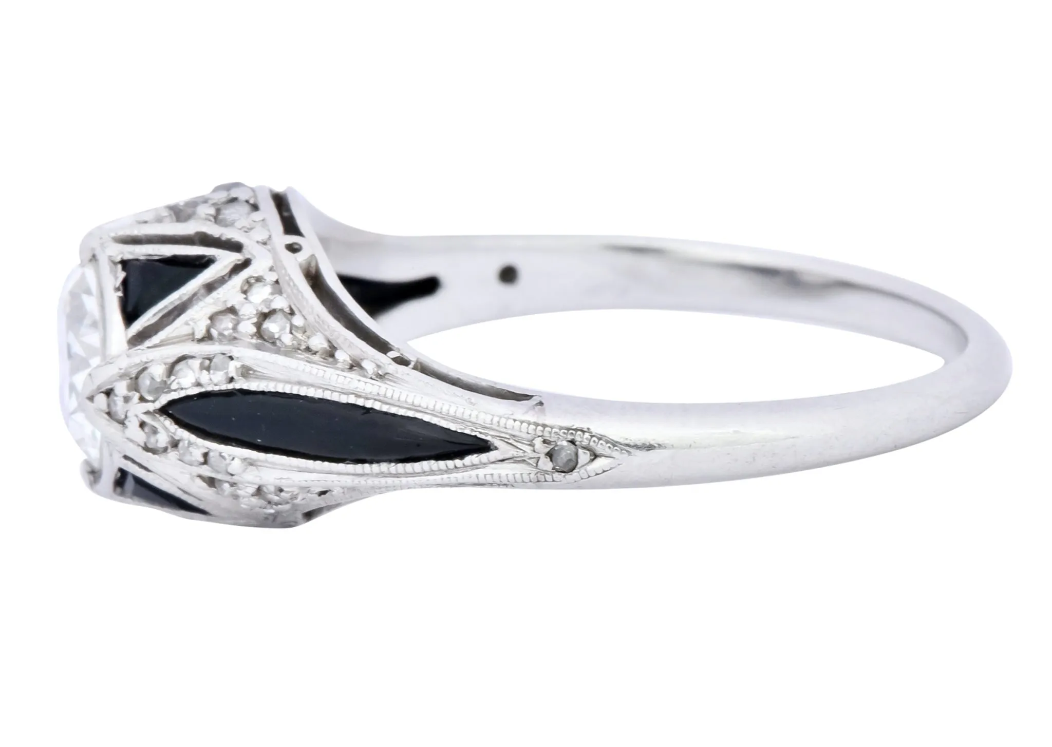 Art Deco 0.80 CTW Diamond Onyx Platinum Engagement Ring