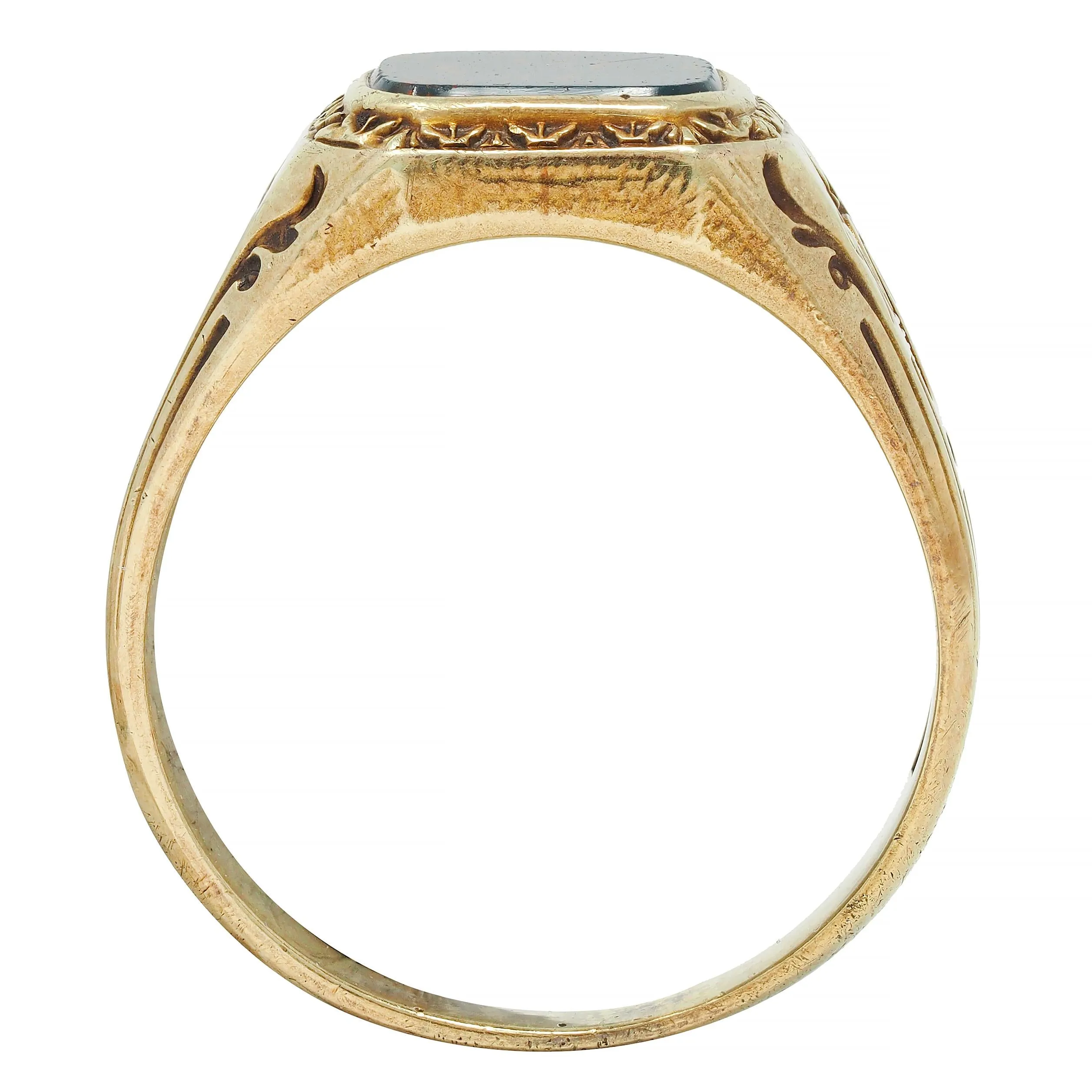 Art Deco Egyptian Revival Bloodstone 14 Karat Yellow Gold Antique Lotus Unisex Signet Ring
