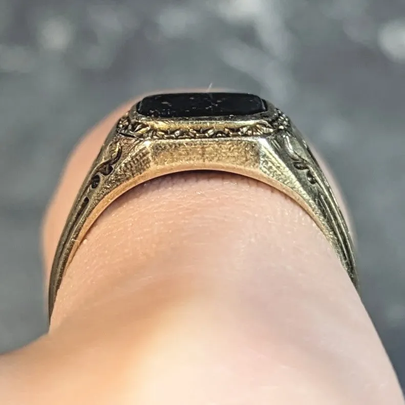 Art Deco Egyptian Revival Bloodstone 14 Karat Yellow Gold Antique Lotus Unisex Signet Ring