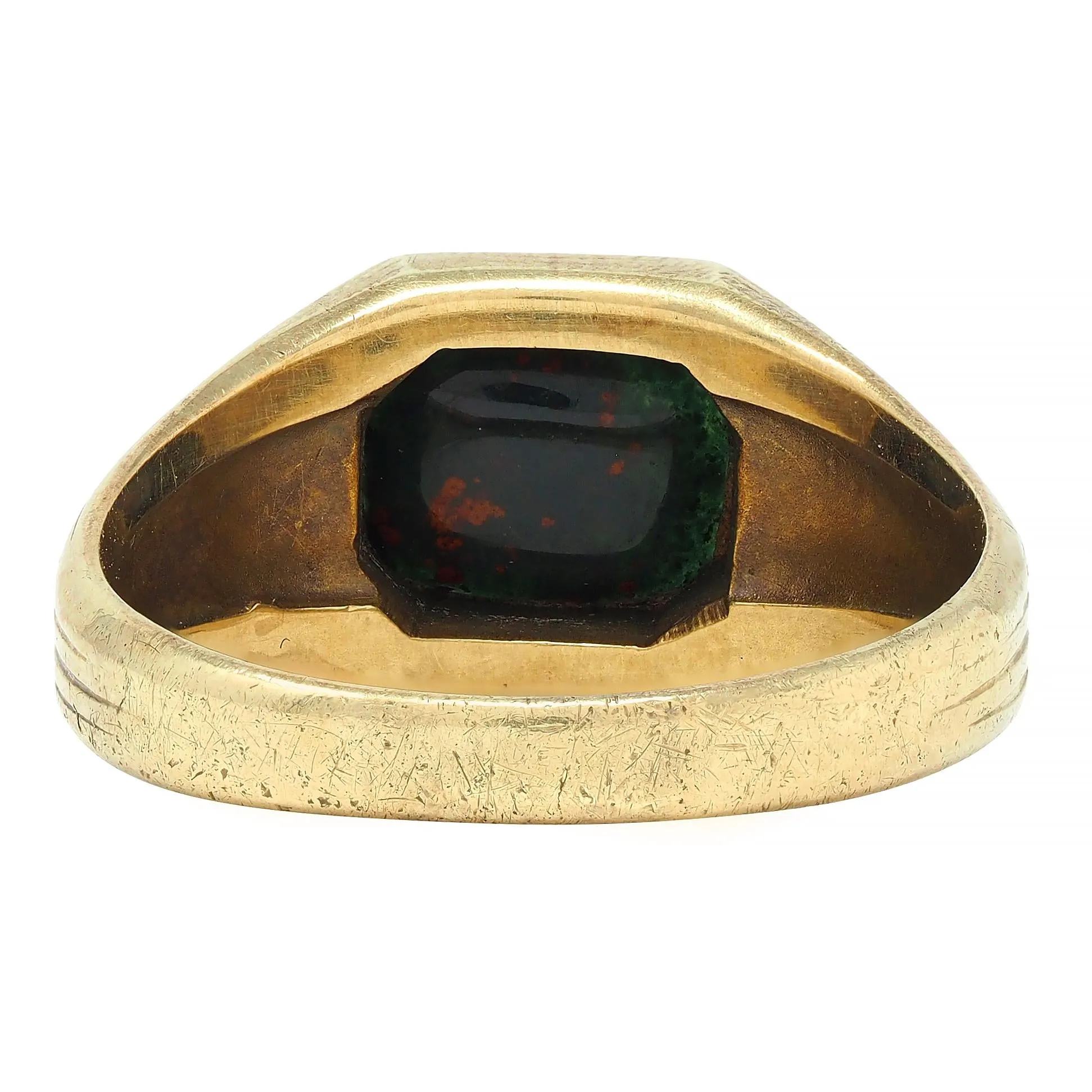 Art Deco Egyptian Revival Bloodstone 14 Karat Yellow Gold Antique Lotus Unisex Signet Ring
