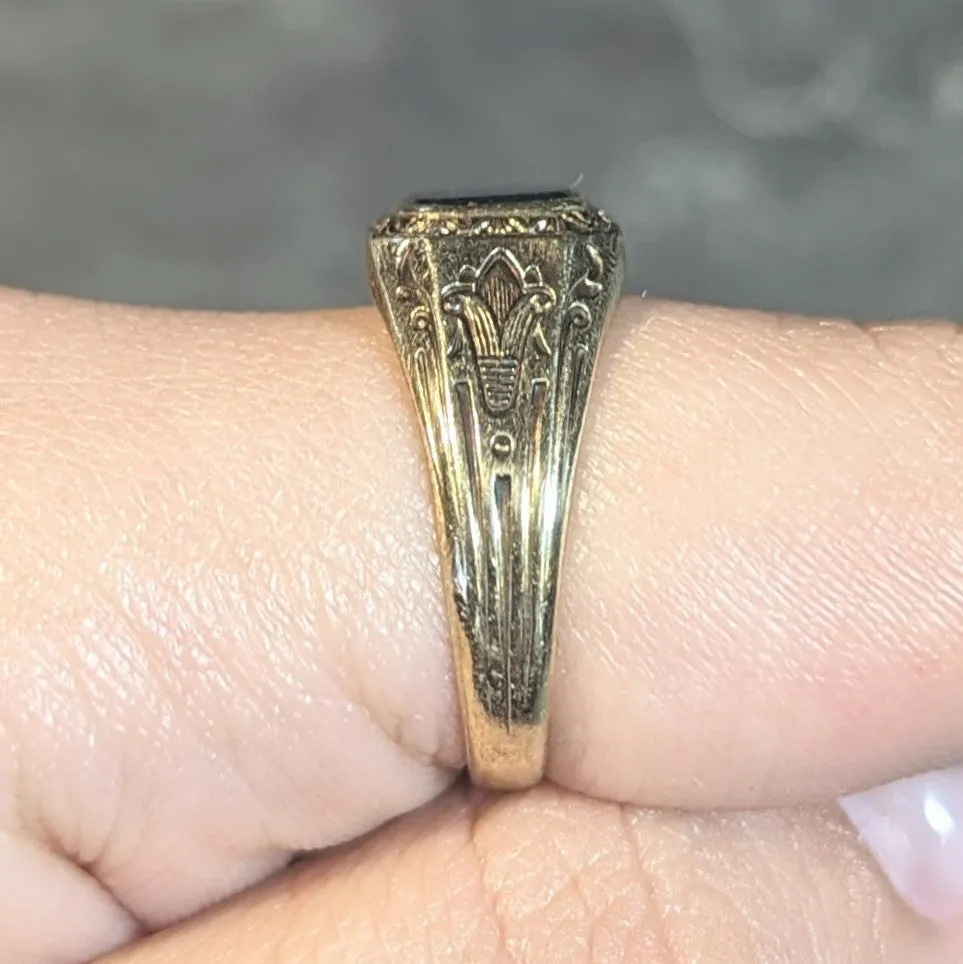 Art Deco Egyptian Revival Bloodstone 14 Karat Yellow Gold Antique Lotus Unisex Signet Ring