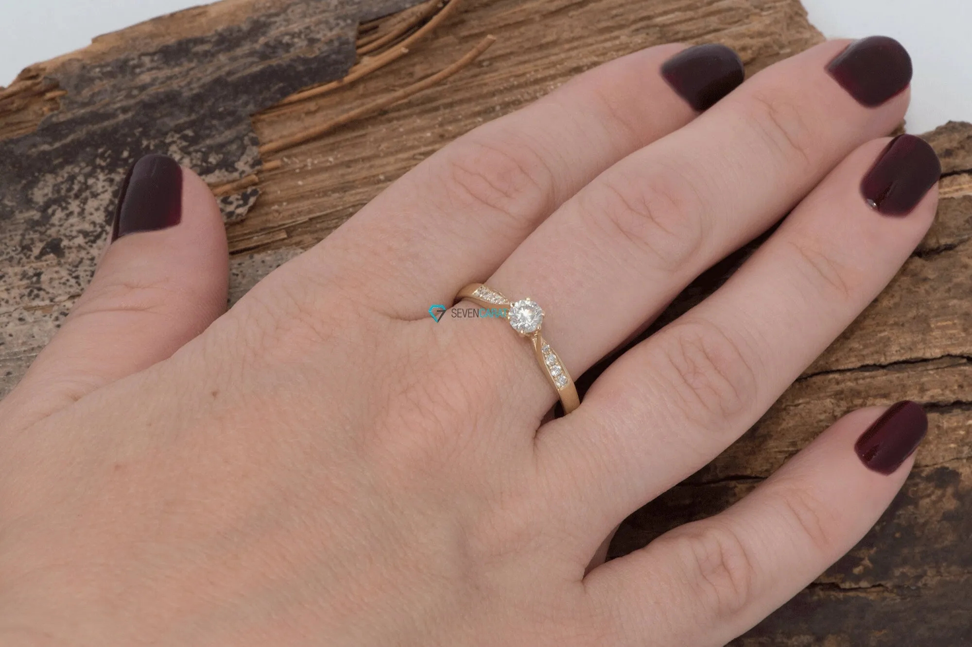 Art deco Engagement Diamond Ring 0.40 carat-Yellow Gold Ring-Round engagement-Promise ring-Round engagement-6 prong engagement-Tiny ring