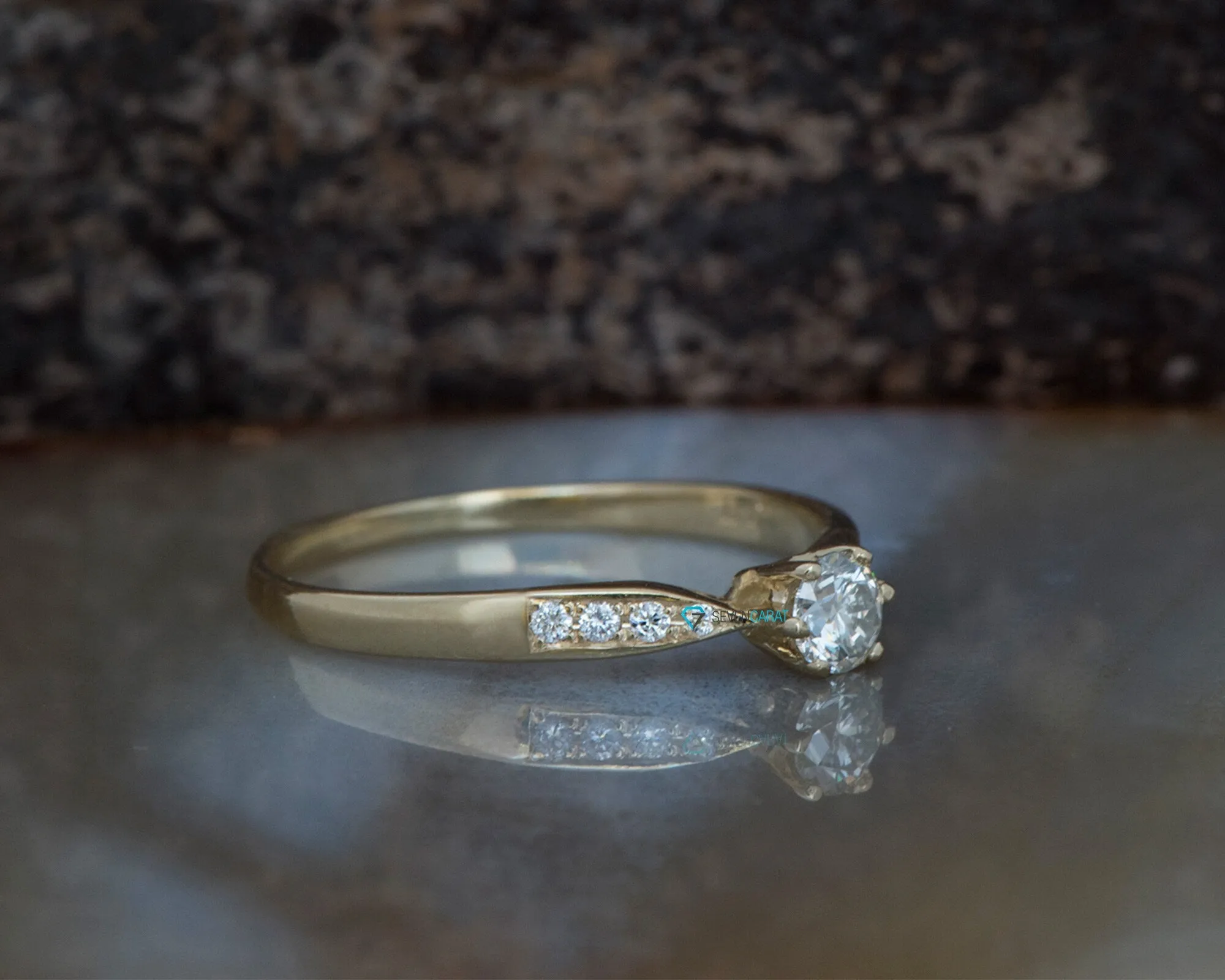 Art deco Engagement Diamond Ring 0.40 carat-Yellow Gold Ring-Round engagement-Promise ring-Round engagement-6 prong engagement-Tiny ring