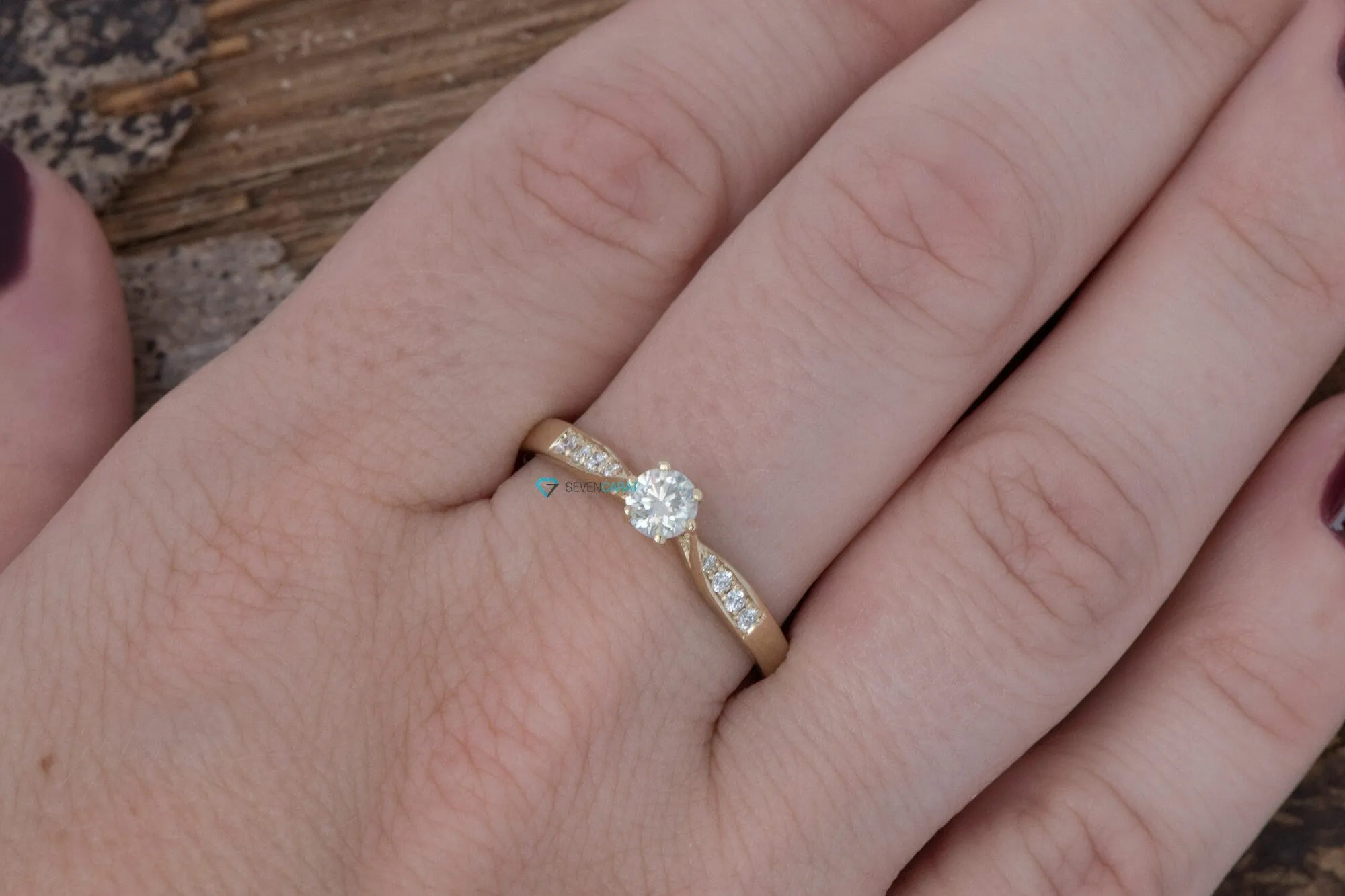Art deco Engagement Diamond Ring 0.40 carat-Yellow Gold Ring-Round engagement-Promise ring-Round engagement-6 prong engagement-Tiny ring