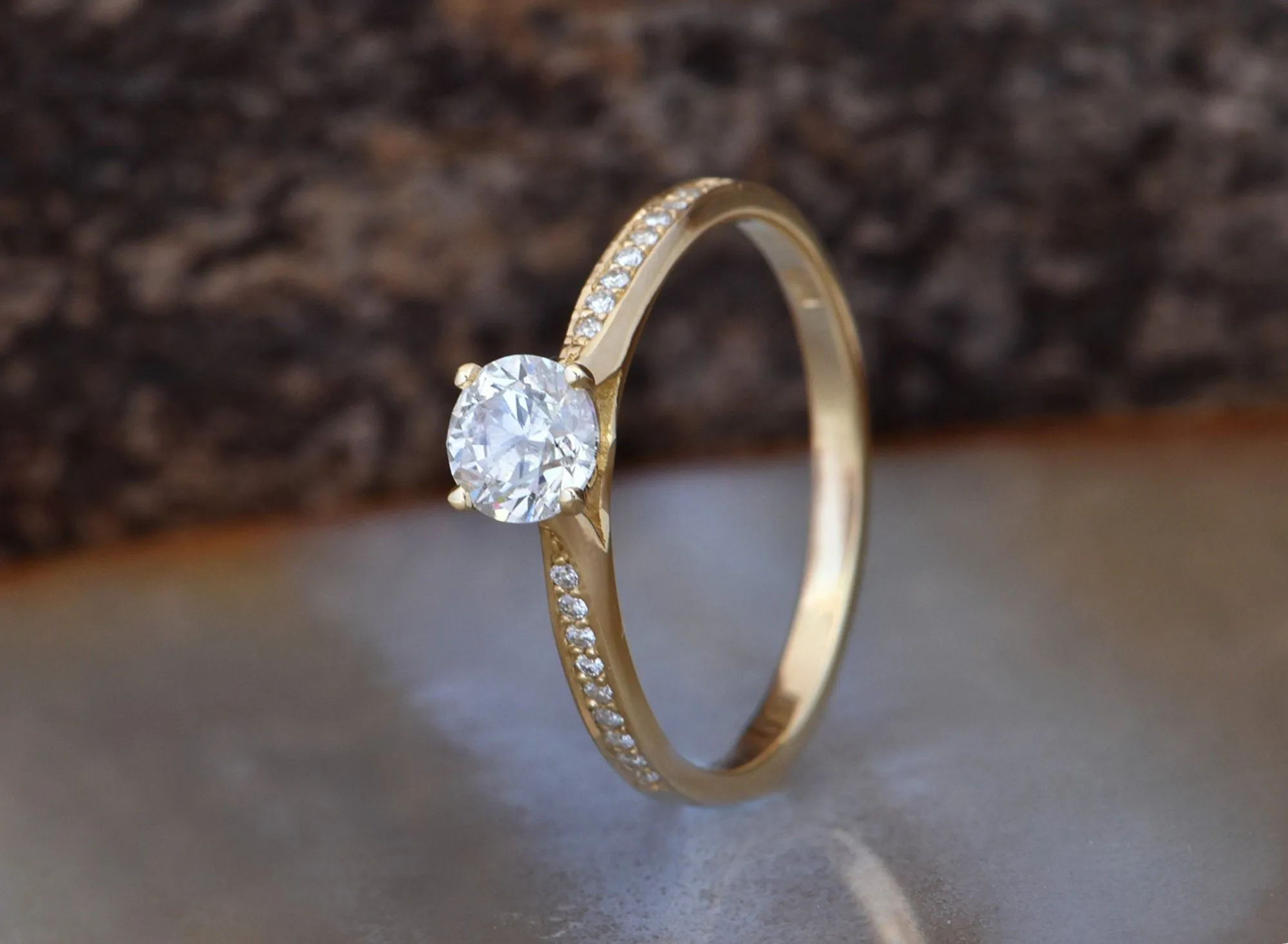 Art deco Engagement Diamond Yellow Gold Ring 0.32 carat-Women Jewelry-Promise ring