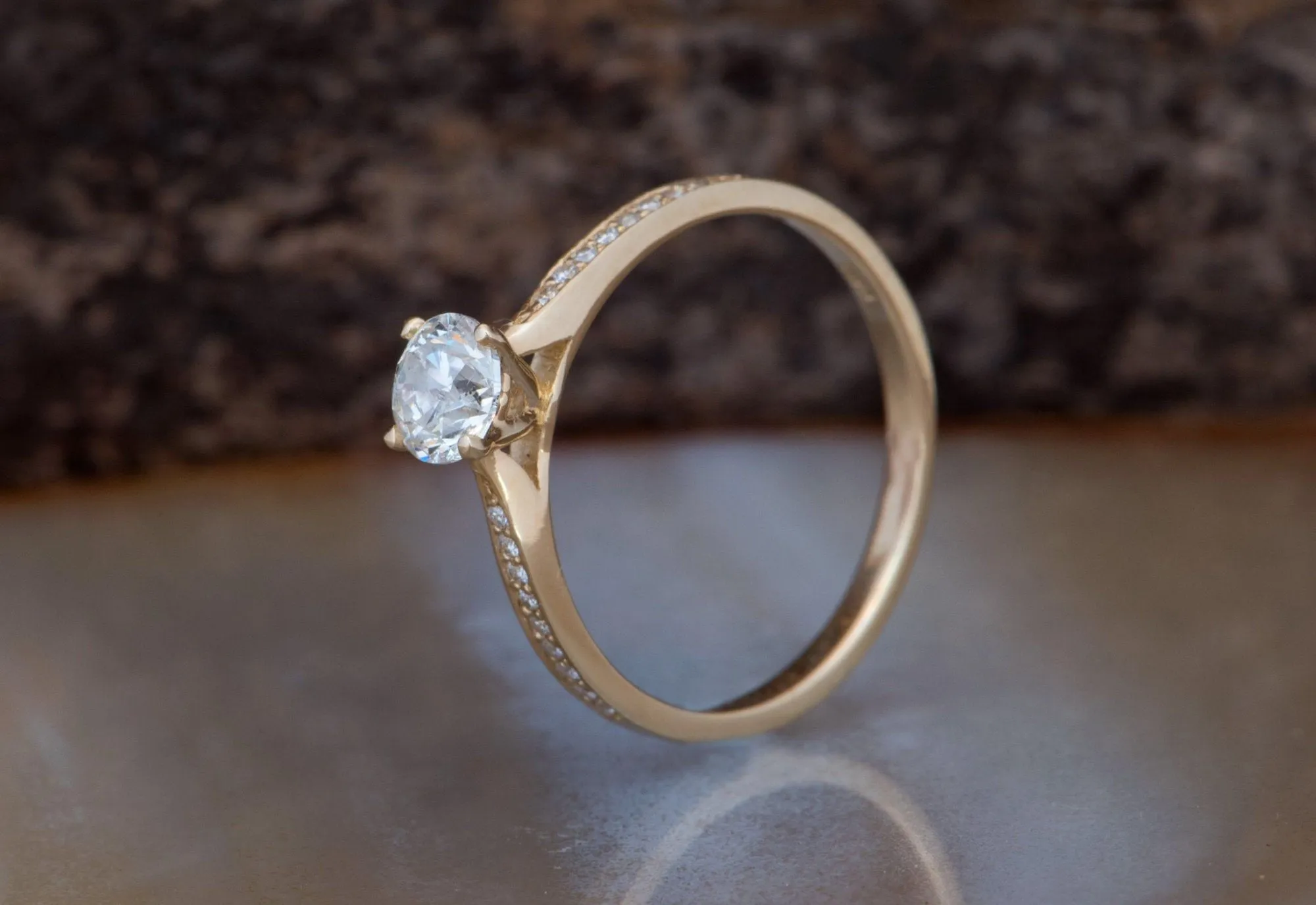 Art deco Engagement Diamond Yellow Gold Ring 0.32 carat-Women Jewelry-Promise ring