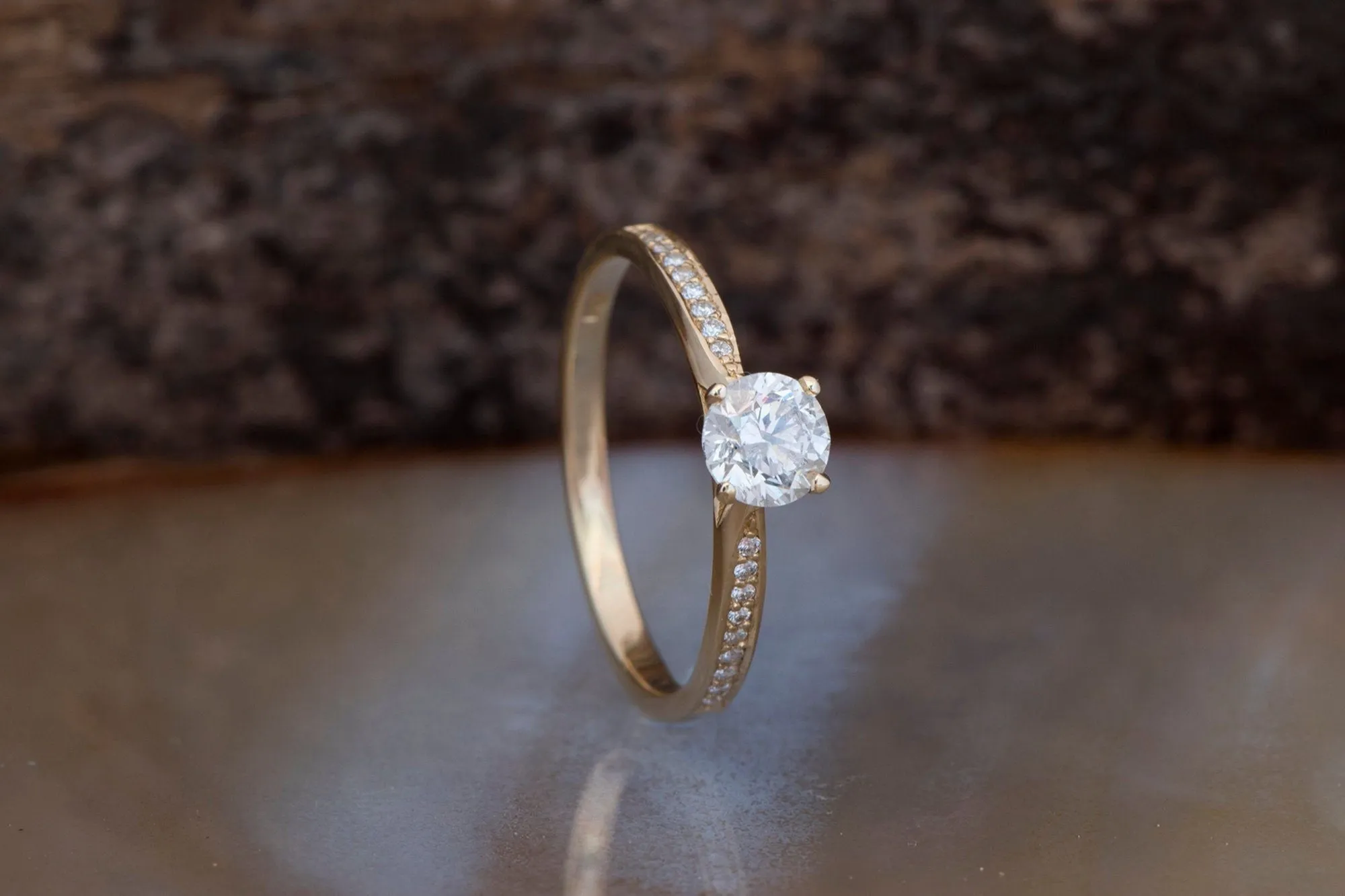 Art deco Engagement Diamond Yellow Gold Ring 0.32 carat-Women Jewelry-Promise ring