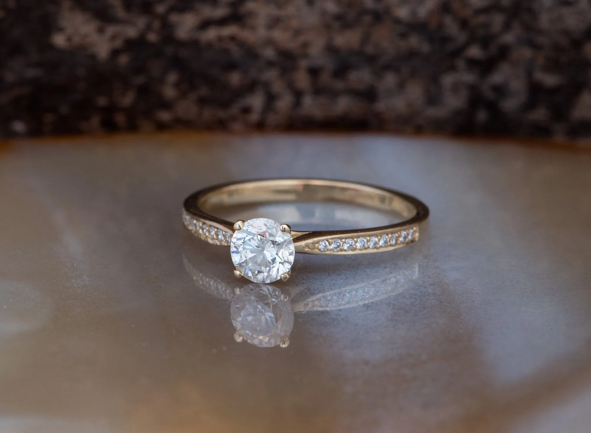 Art deco Engagement Diamond Yellow Gold Ring 0.32 carat-Women Jewelry-Promise ring