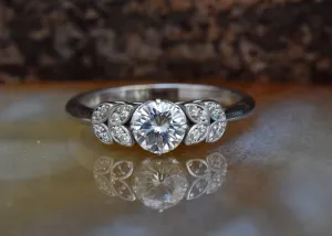 Art deco Engagement Ring white gold 14k-Leaf engagement ring-Unique diamond ring-4 prong solitaire ring-Custom Ring- Promise ring