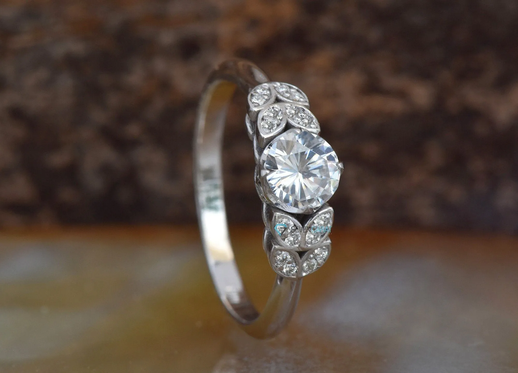 Art deco Engagement Ring white gold 14k-Leaf engagement ring-Unique diamond ring-4 prong solitaire ring-Custom Ring- Promise ring