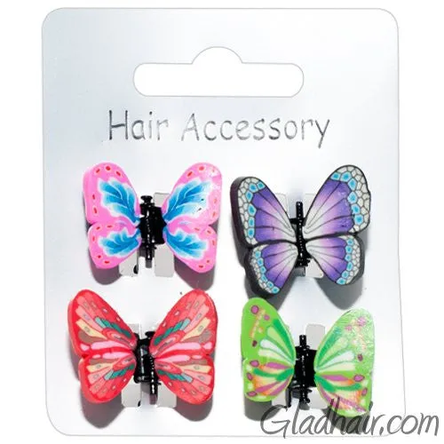 Assorted Bright Colored Fimo Butterfly Mini Clamps - Card of 4