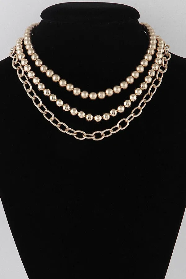 Ball Beaded Layered Chain Necklace - Gold