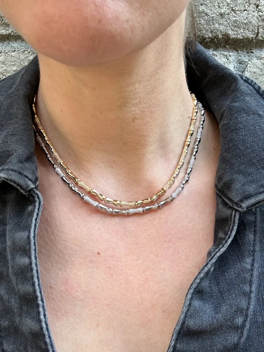bamboo pave necklace in gold