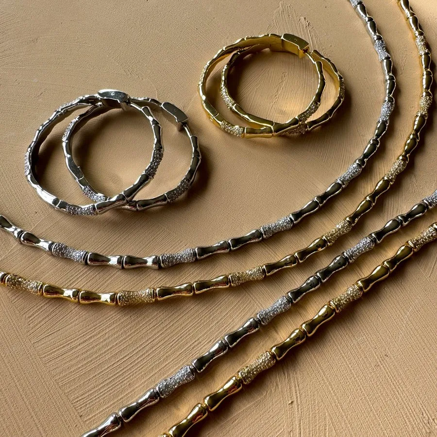bamboo pave necklace in gold