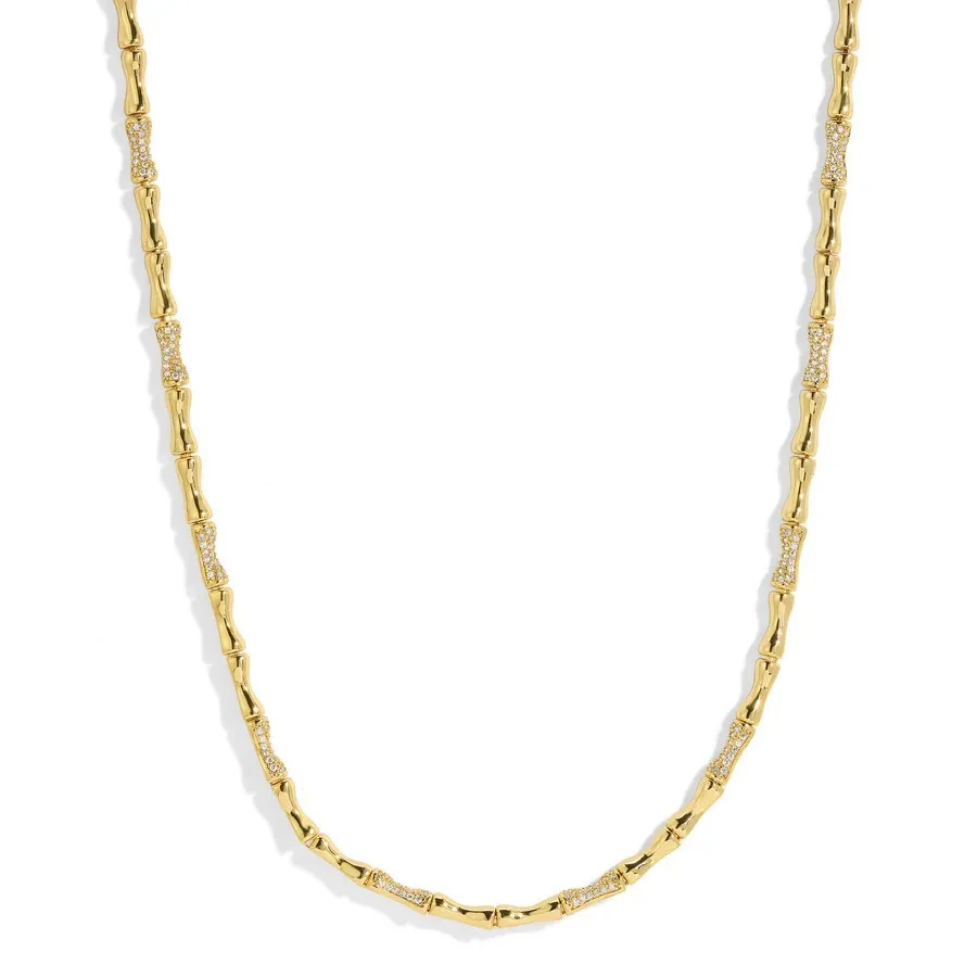 bamboo pave necklace in gold