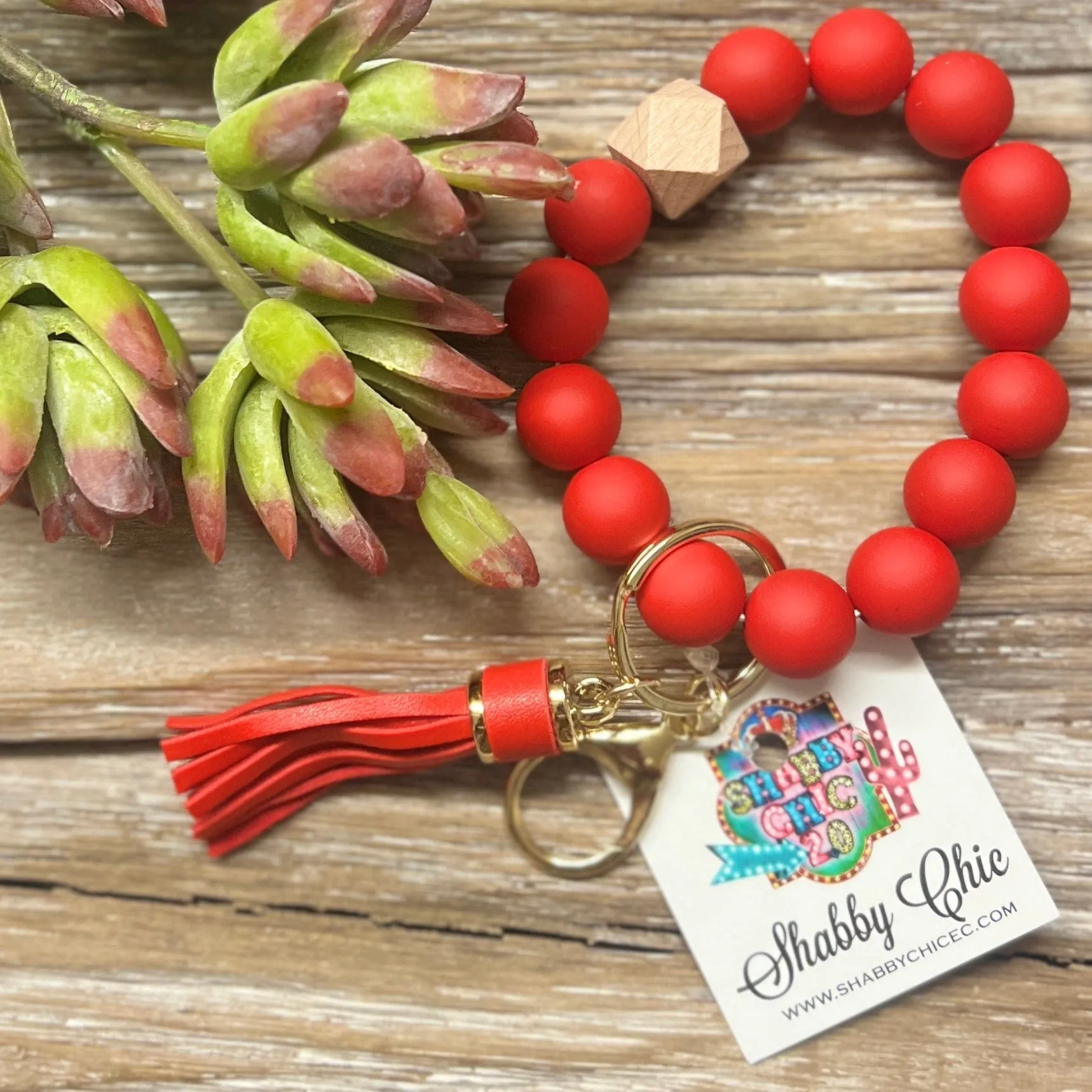 Beaded Bracelet Key Ring - Red