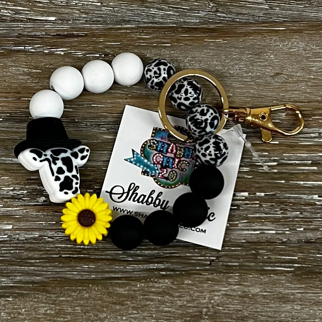 Beaded Keyrings - Cow/Cowprint Beads