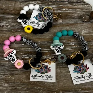 Beaded Keyrings - Cow/Cowprint Beads