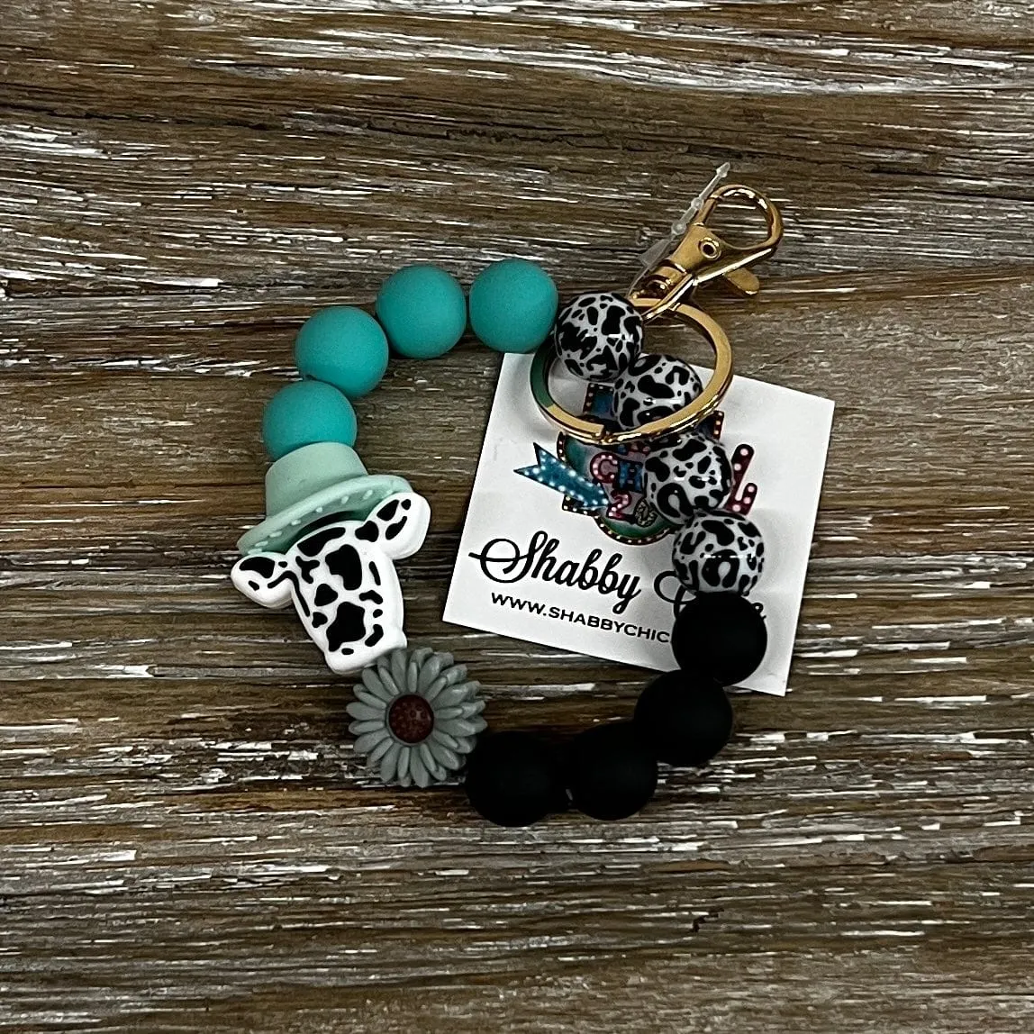 Beaded Keyrings - Cow/Cowprint Beads