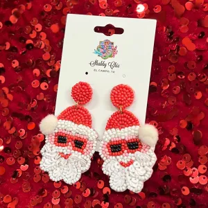 Beaded Santa with Sunglasses Earrings