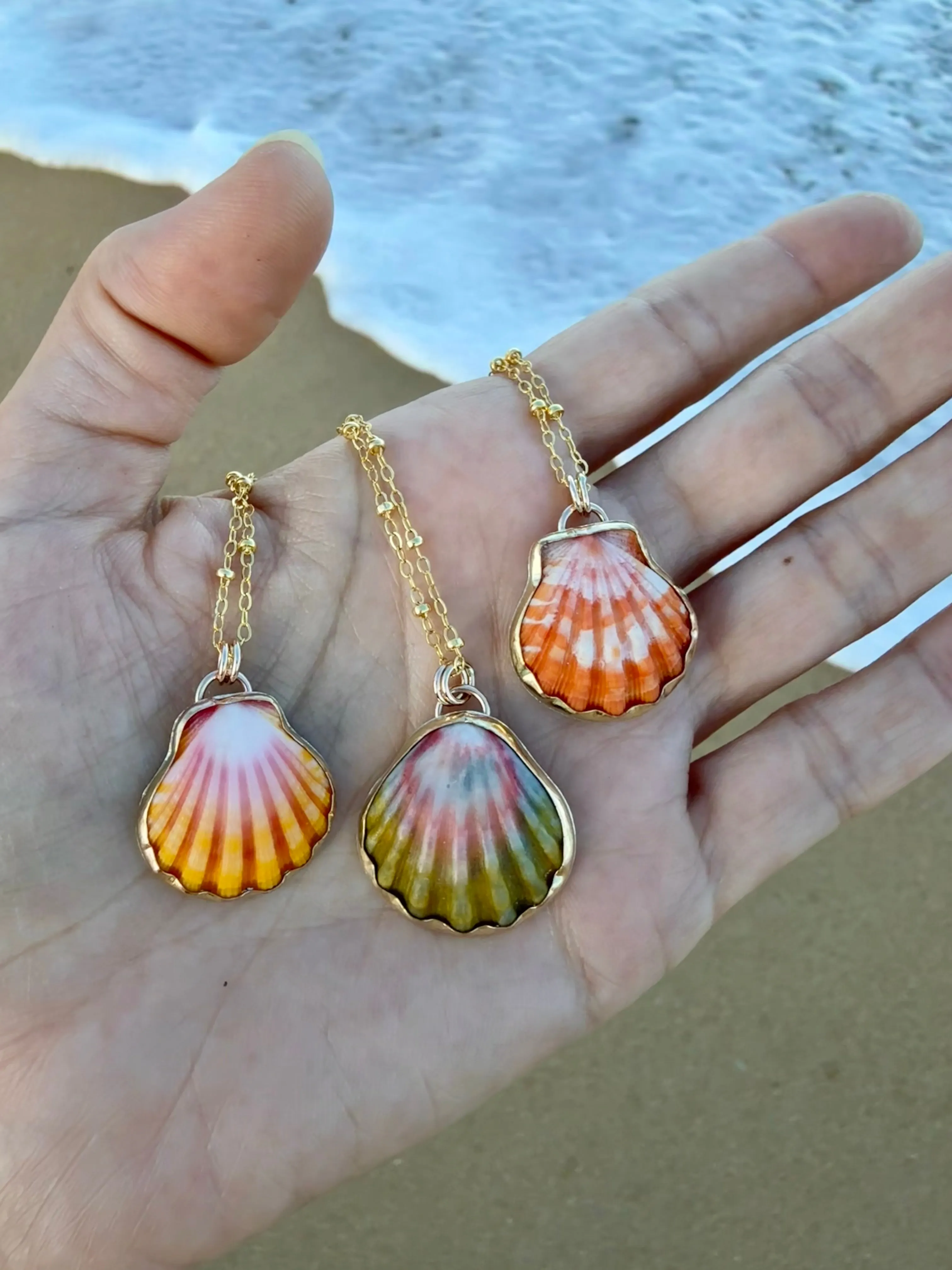 Bezeled Sunrise Shell Necklaces