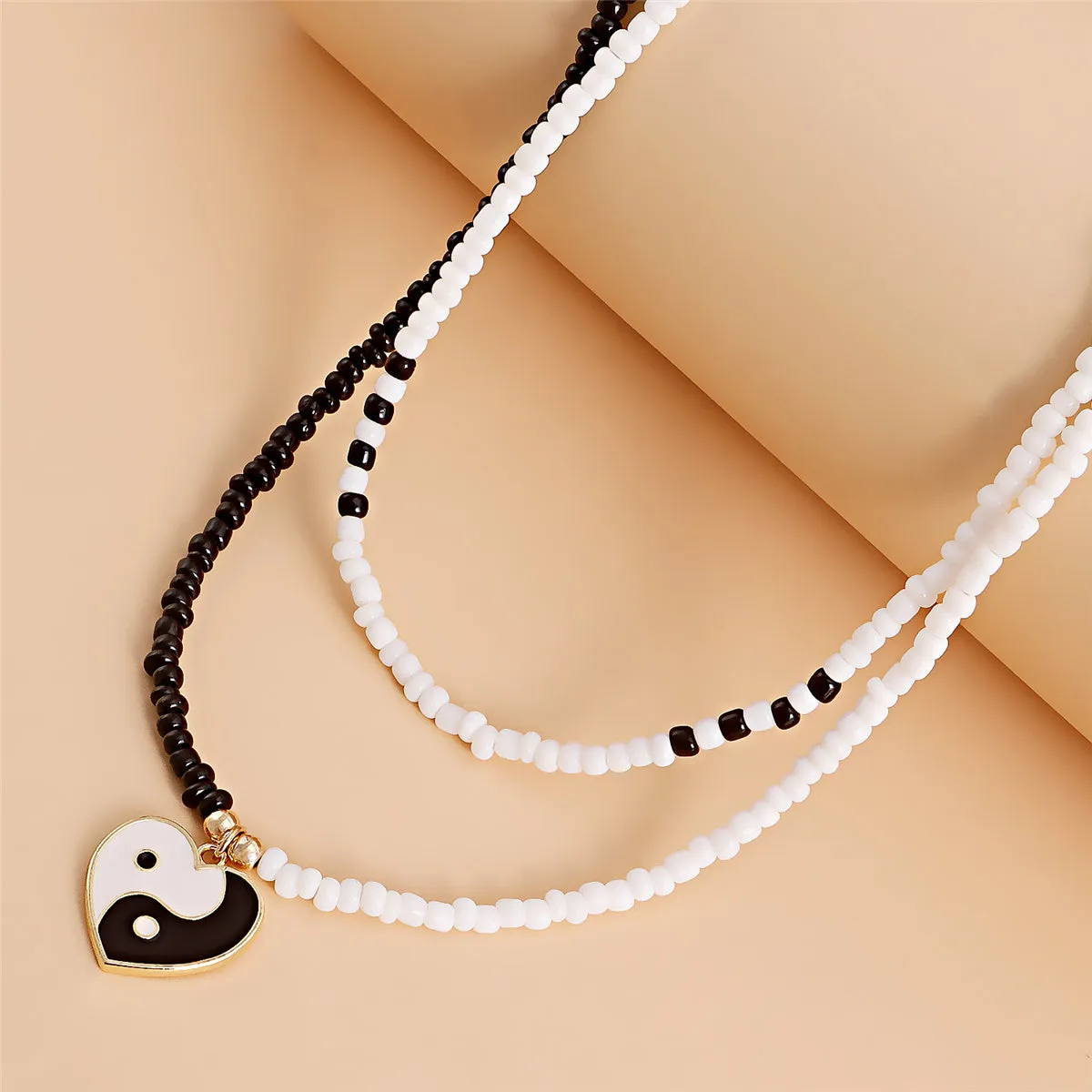 Black & White Howlite Yin Yang Pendant Layered Necklace
