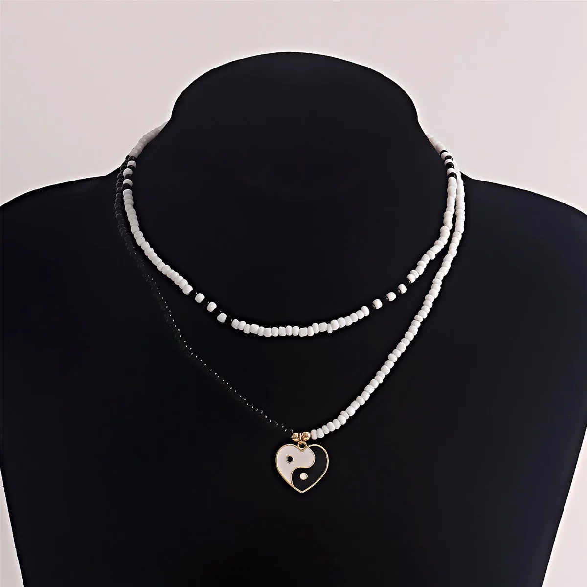 Black & White Howlite Yin Yang Pendant Layered Necklace