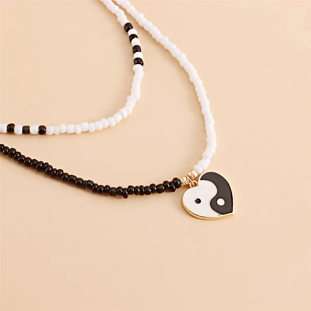 Black & White Howlite Yin Yang Pendant Layered Necklace