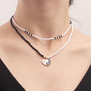 Black & White Howlite Yin Yang Pendant Layered Necklace