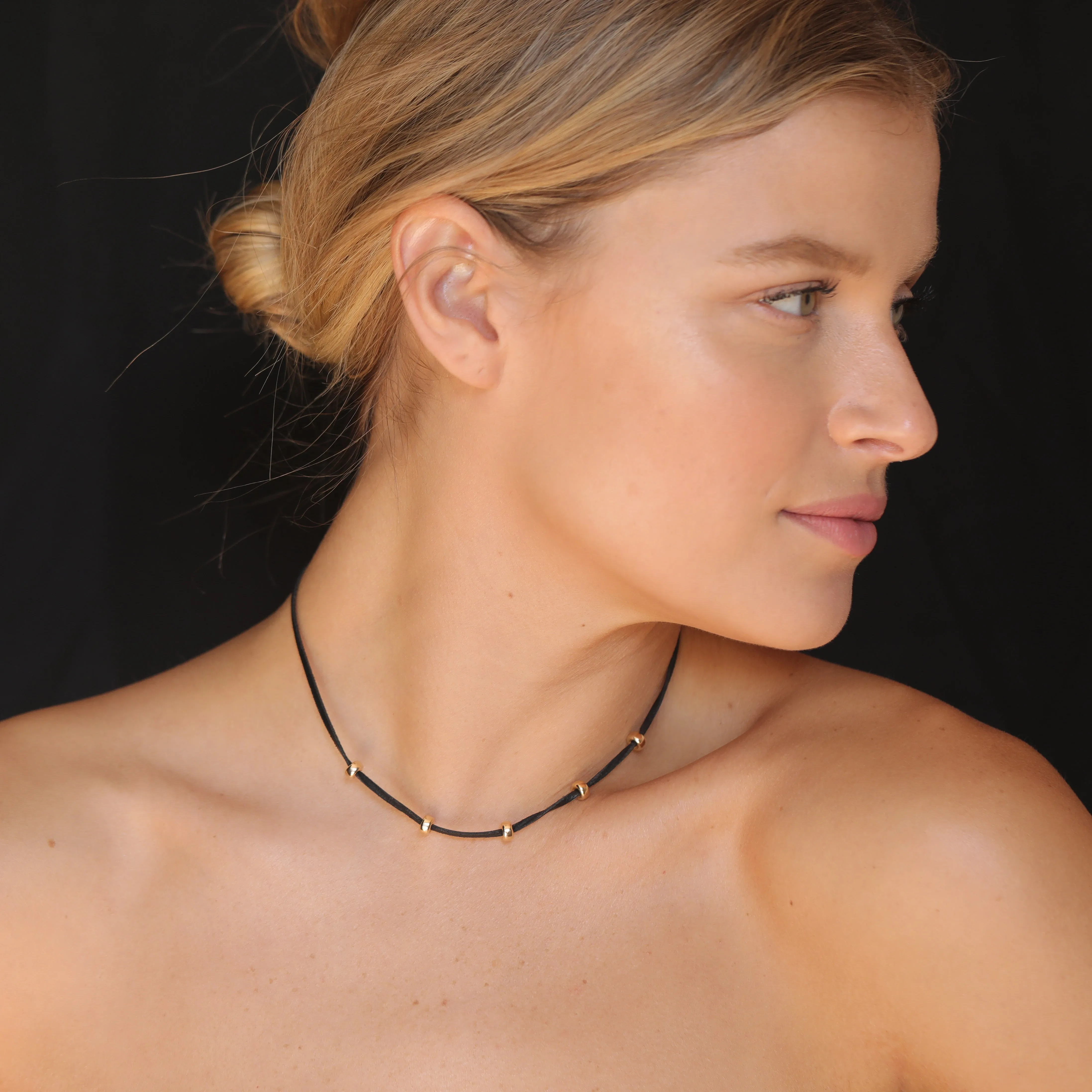 Black And Gold Leather Necklace