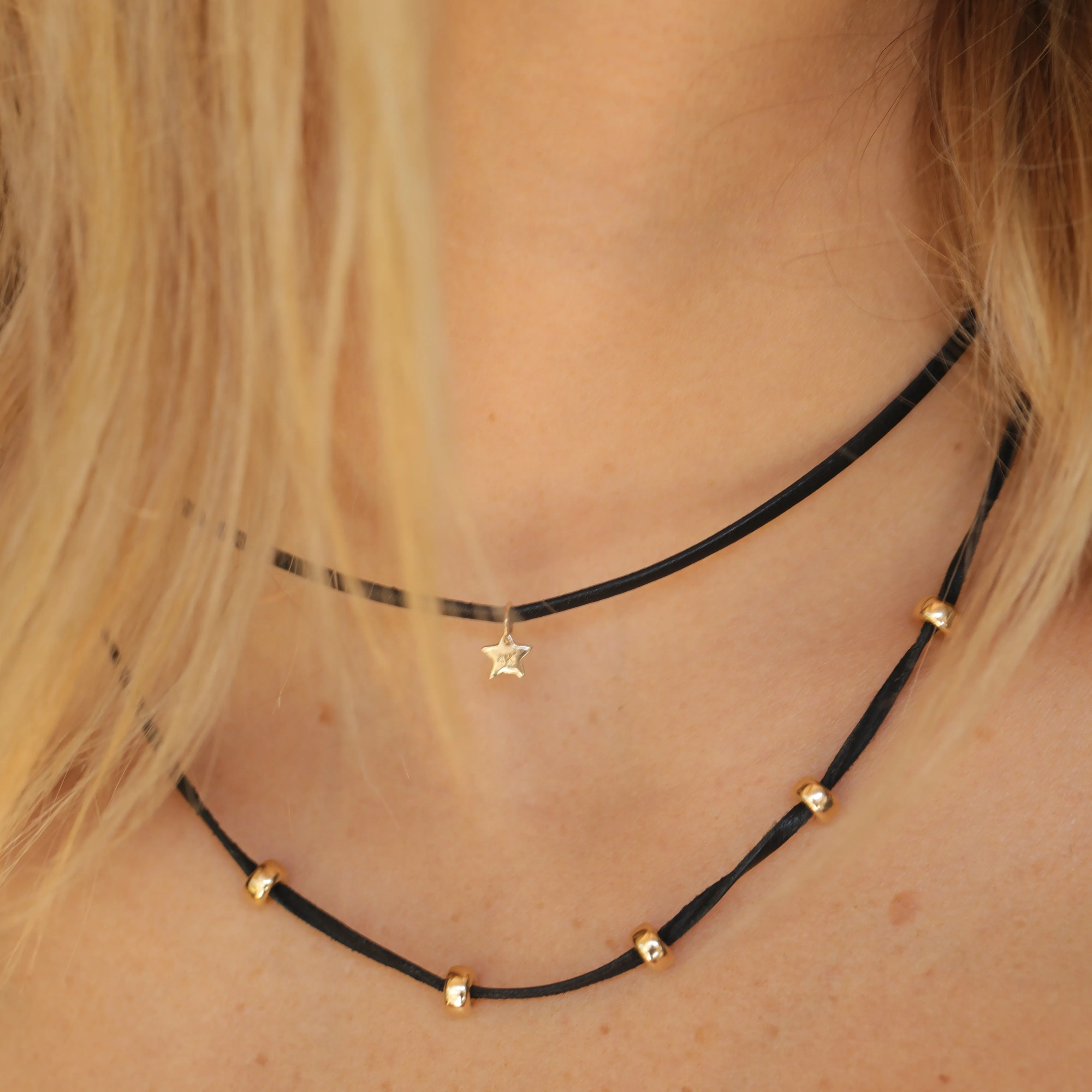 Black And Gold Leather Necklace